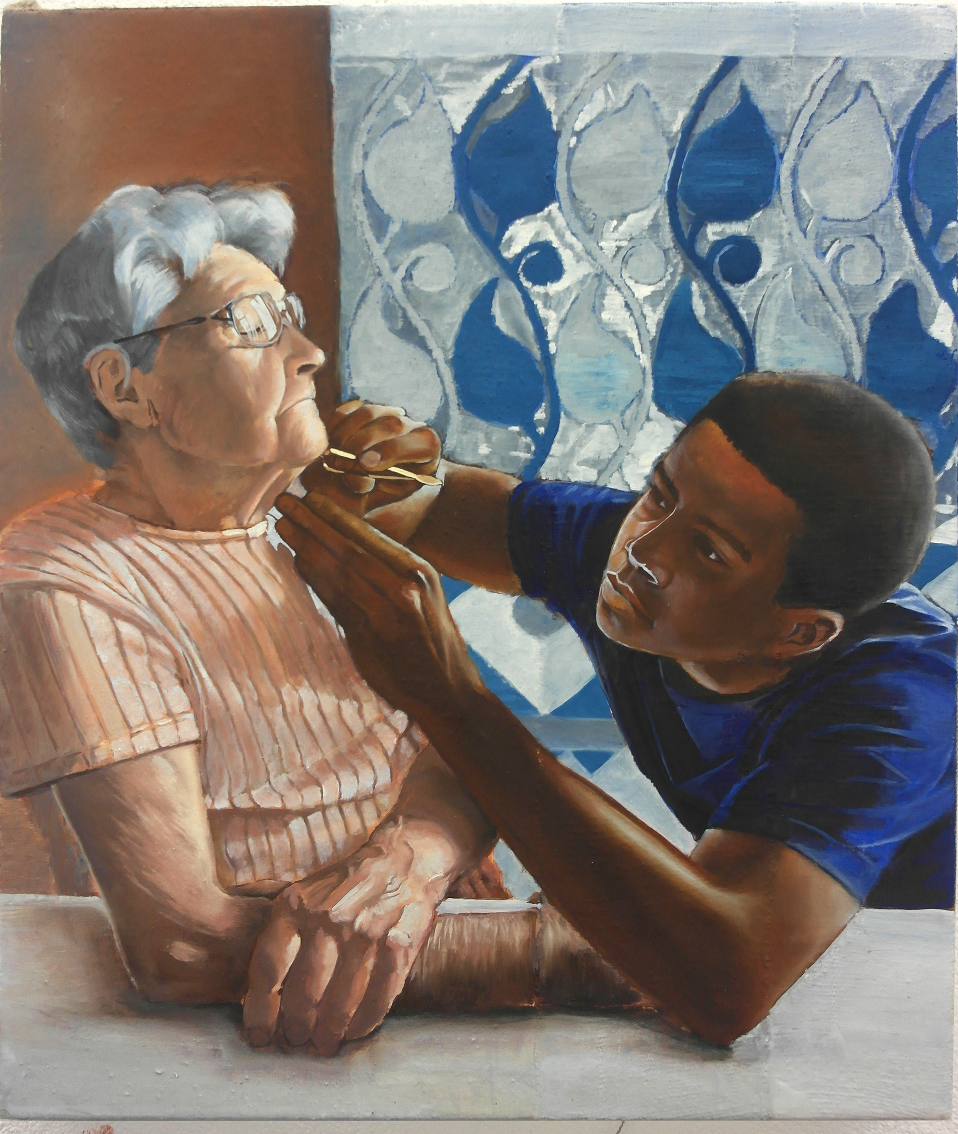 Soin, 2020, détrempe et huile sur toile, 46x55 cm