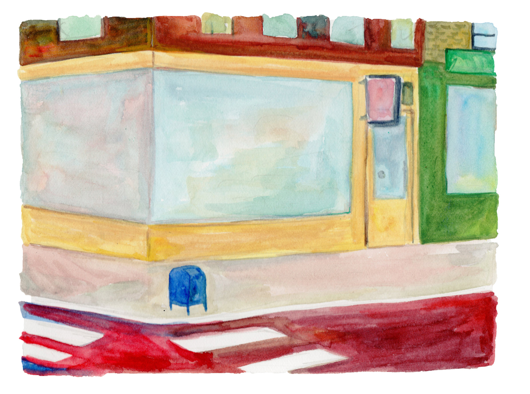 USPS Mailbox, aquarelle sur papier, 12x18 cm Paris, 2020