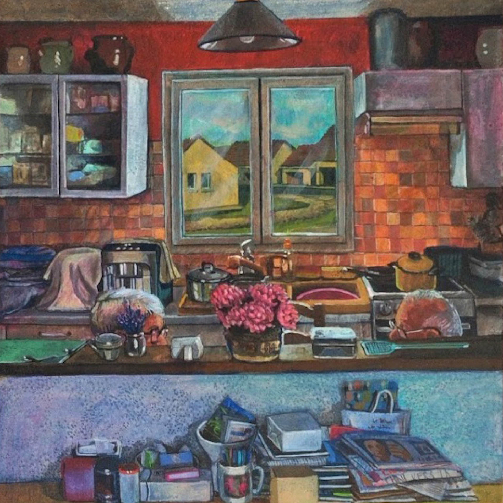 Louise Janet detail de "Notre vie ensemble", huile sur bois, 24,5 x 24,5 cm 