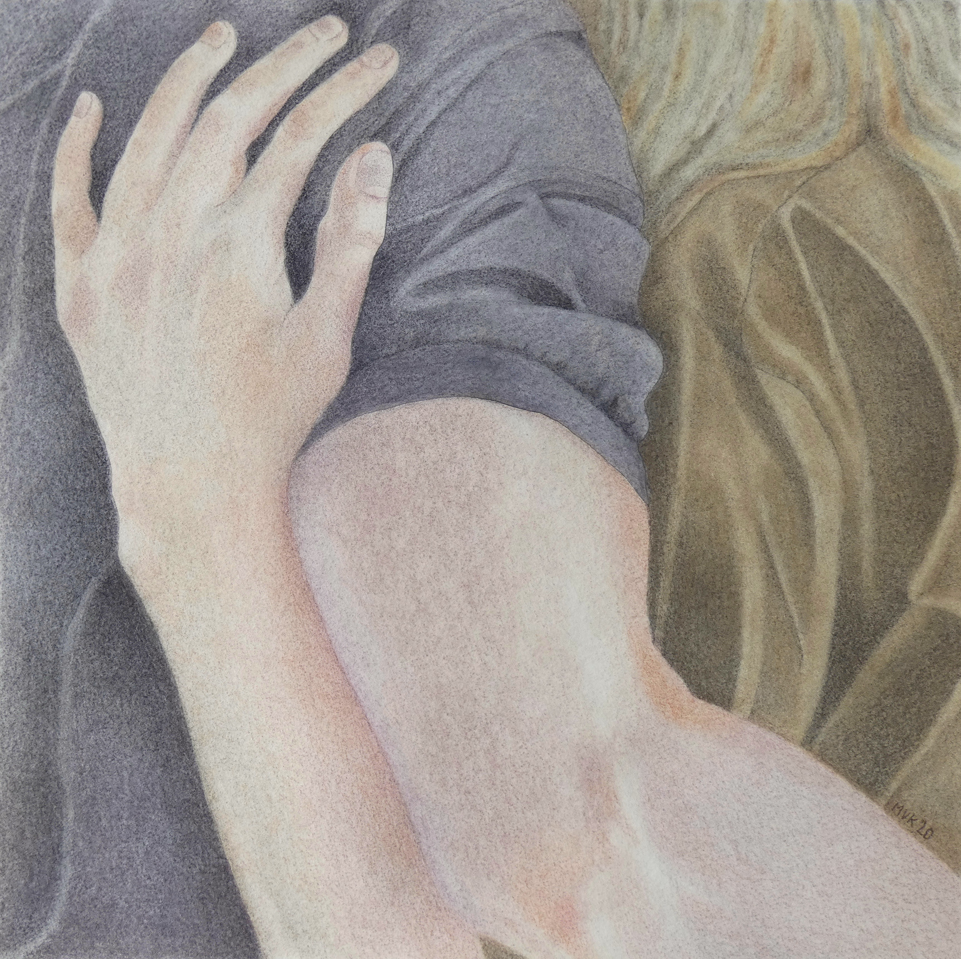 RECONNECTED, (30x30), soft pastel, pastel pencil and watercolor on paper, 2020