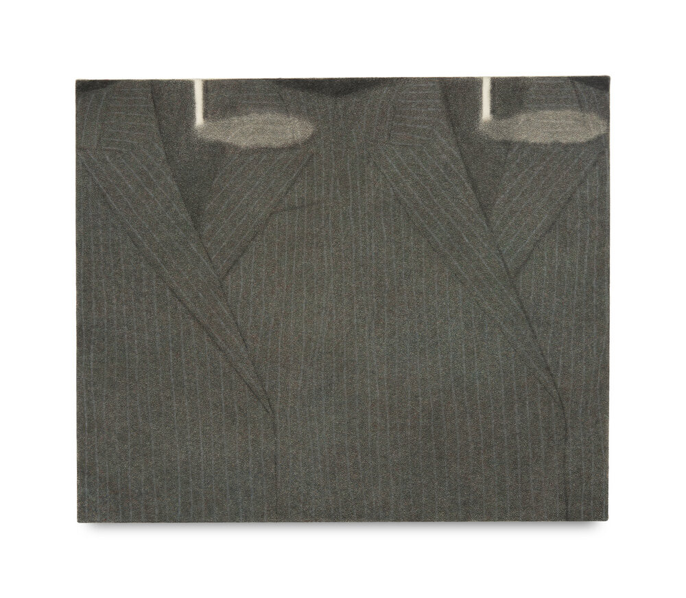 Two suits, 2021 pigment and pastel on crepe 61cm x 51cm