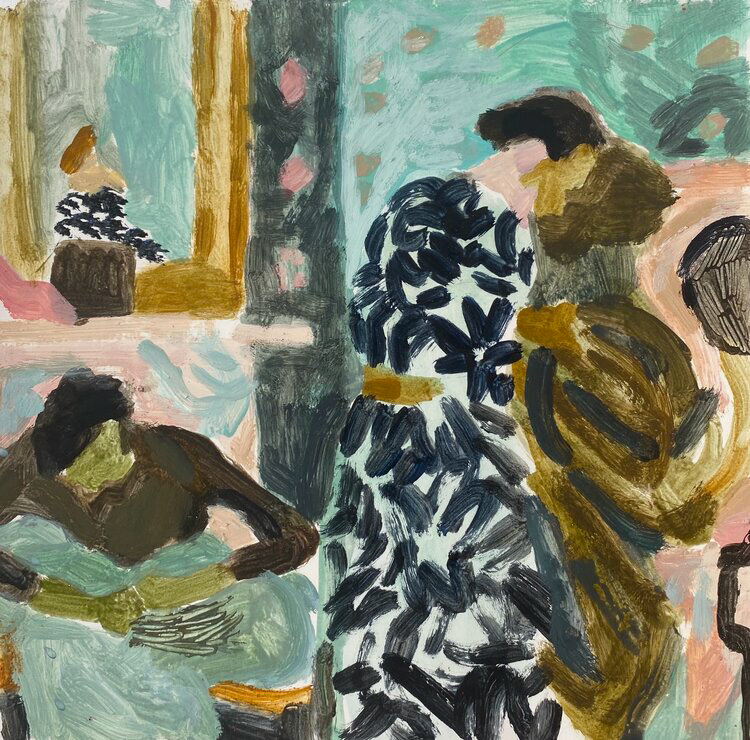 After Vuillard and it’s a study of Vuillard’s ‘The Flowered Dress’ in dry pigment with gouache medium, 2020