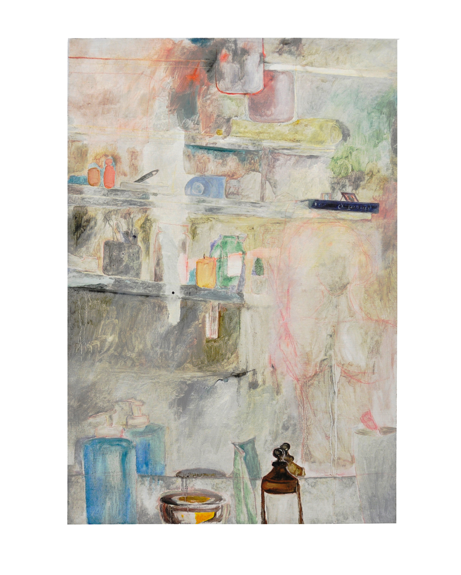 Beauty Routine, or Autoportrait with a Cy Twombly book, 2021, huile sur toile, 90 x 60 cm