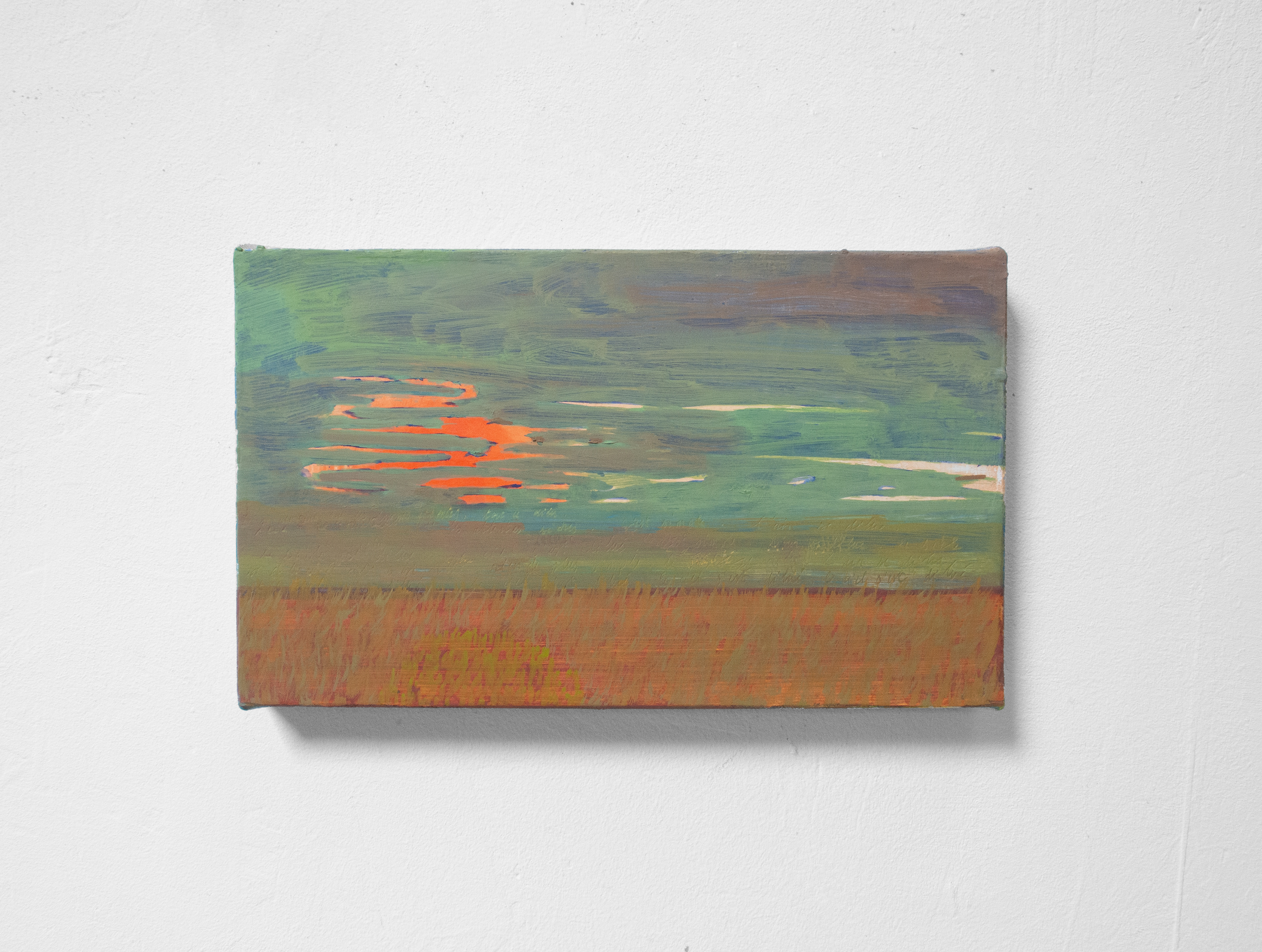 Nicolas Gaume, sans-titre, paysage vert, 2025, huile sur toile, 16x27 xm