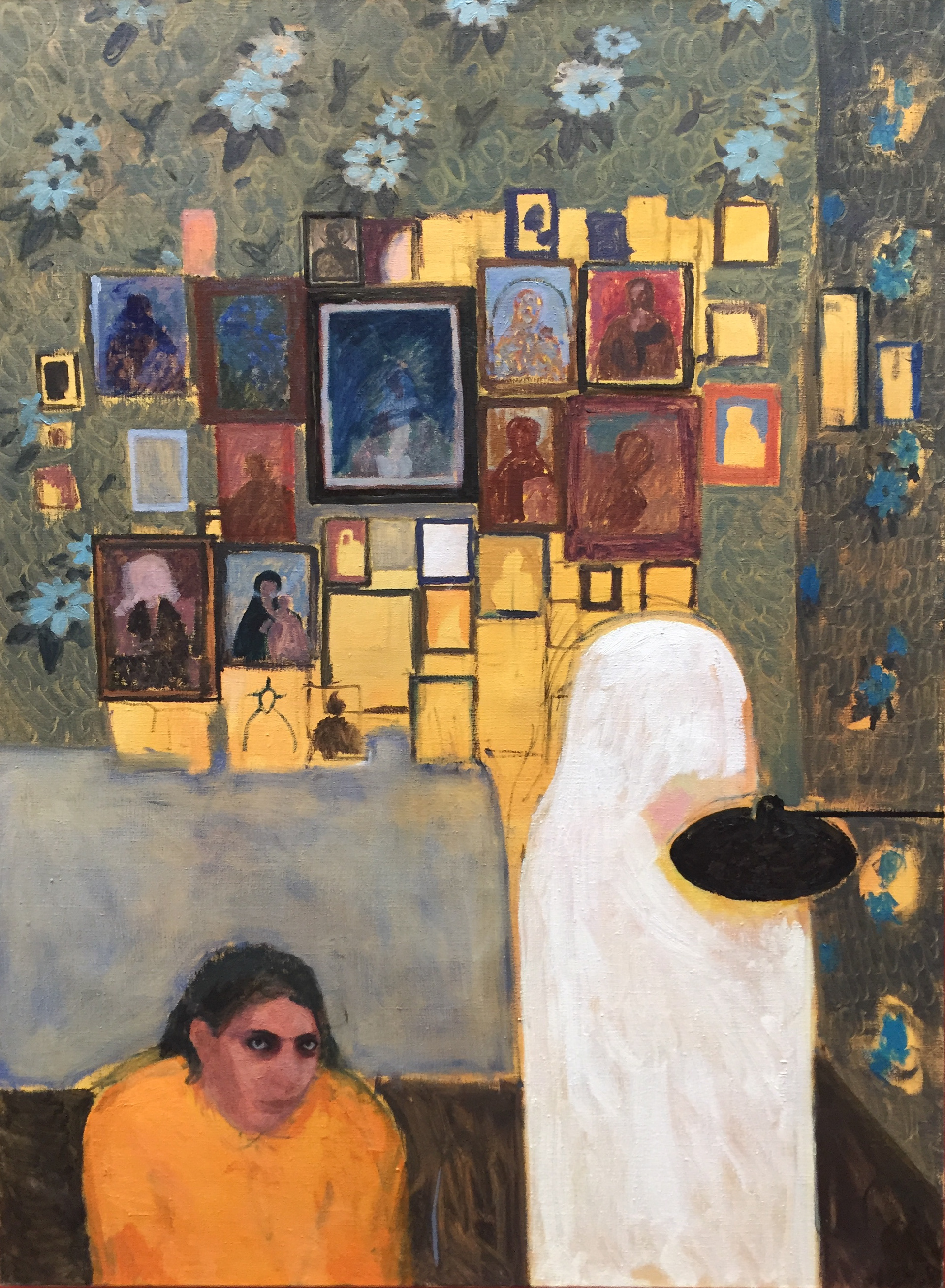 Autoportrait avec des icônes #1, 2018, huile sur toile, 130 x 96 cm