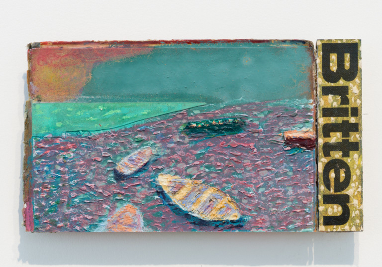 Poster for Benjamin Britten, 2018, oil on hardback book cover, 5 1⁄3 × 9 3⁄4 inches; 13.5 × 24.8 cm