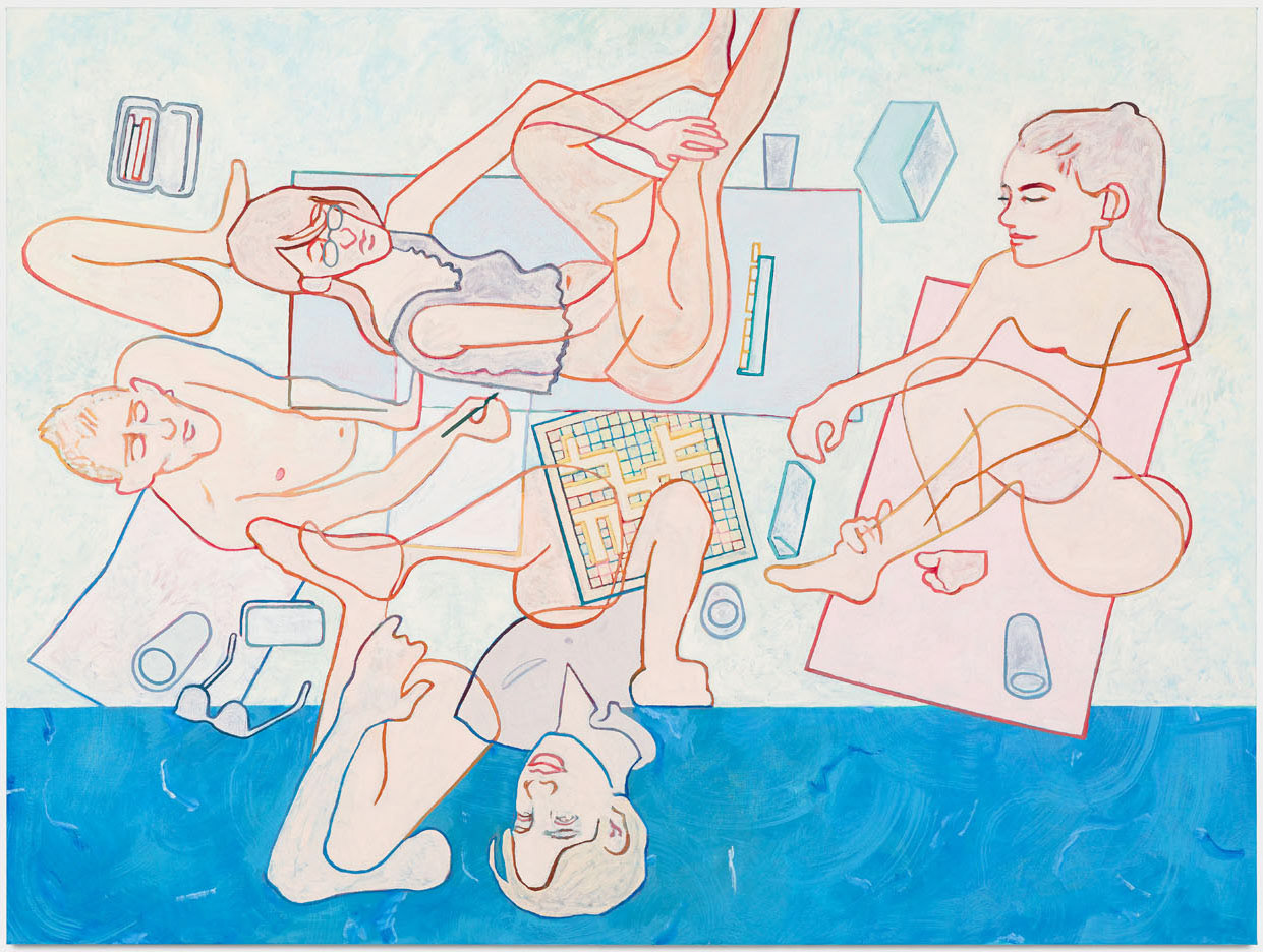 Poolside Scrabble, 2021, huile sur toile, 141 x 188 cm © Romain Darnaud