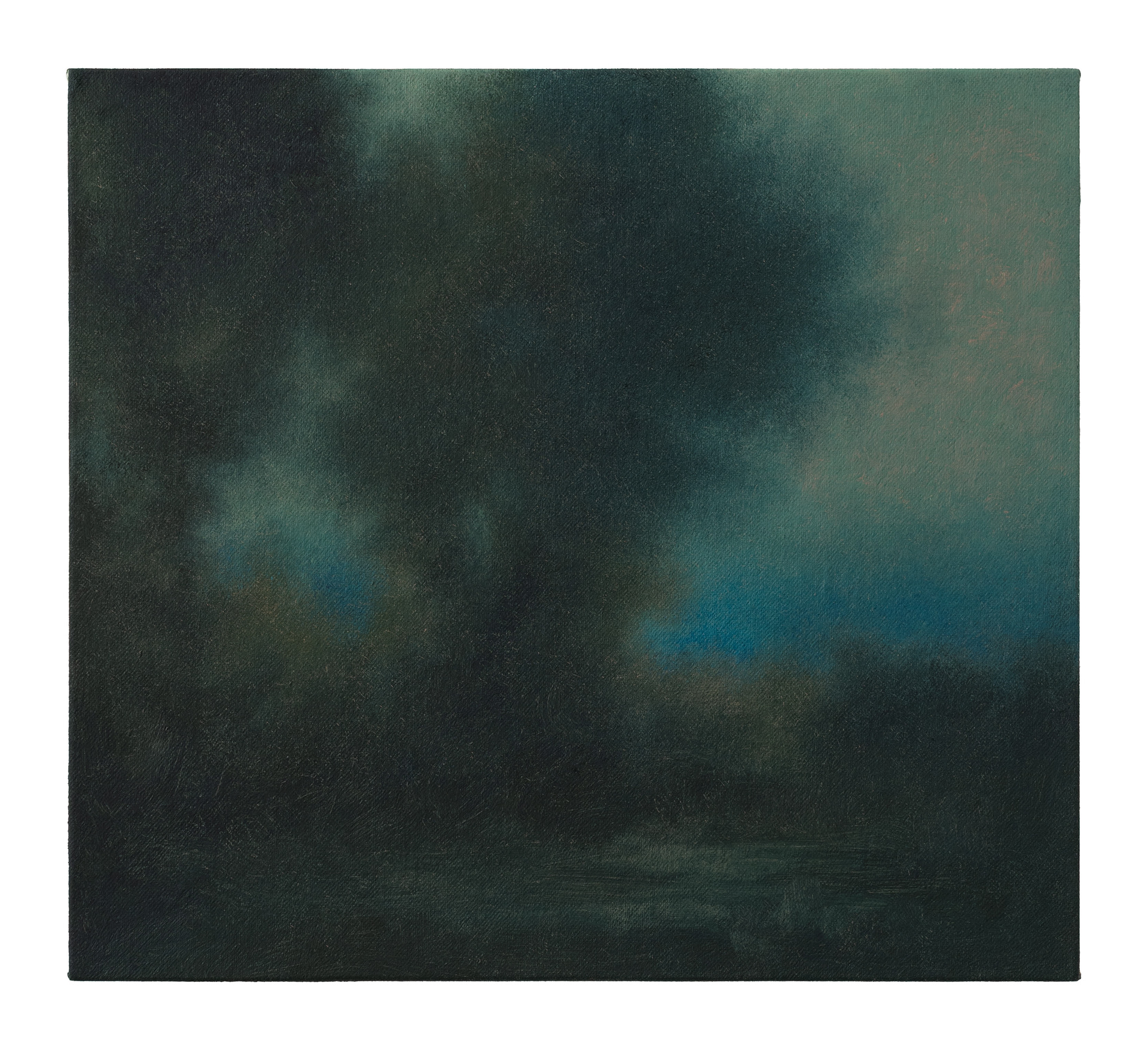 Jörg Kratz, in the riverbreeze a cluster of willowtrees, 2026, oil on canvas mounted on wood, 18 x 20 cm
