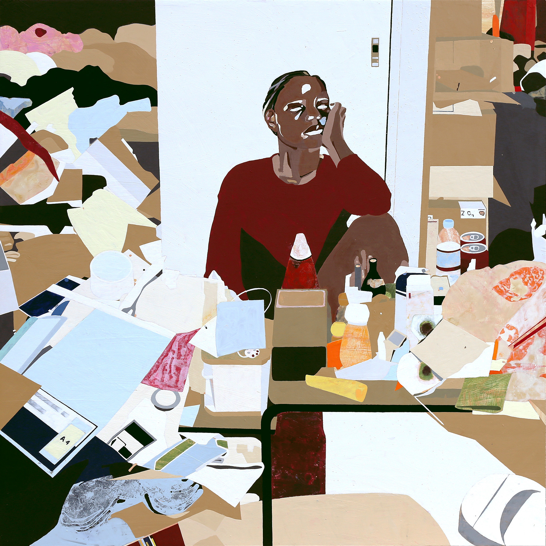 Hikikomori 6, 2020, Acrylique sur contreplaqué, 122 x 122 cm