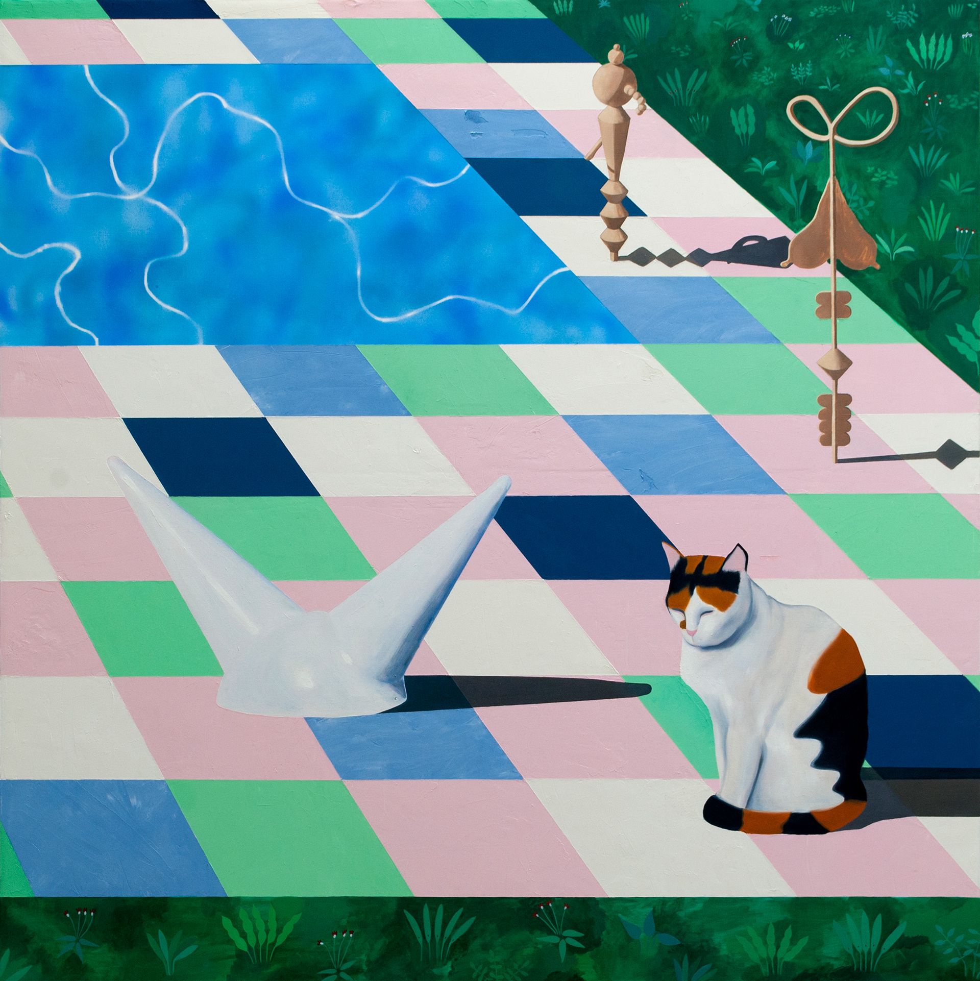 Le jardin aux sentiers qui bifurquent, 2019-2020, Huile et acrylique en spray sur toile 150 x 150 cm