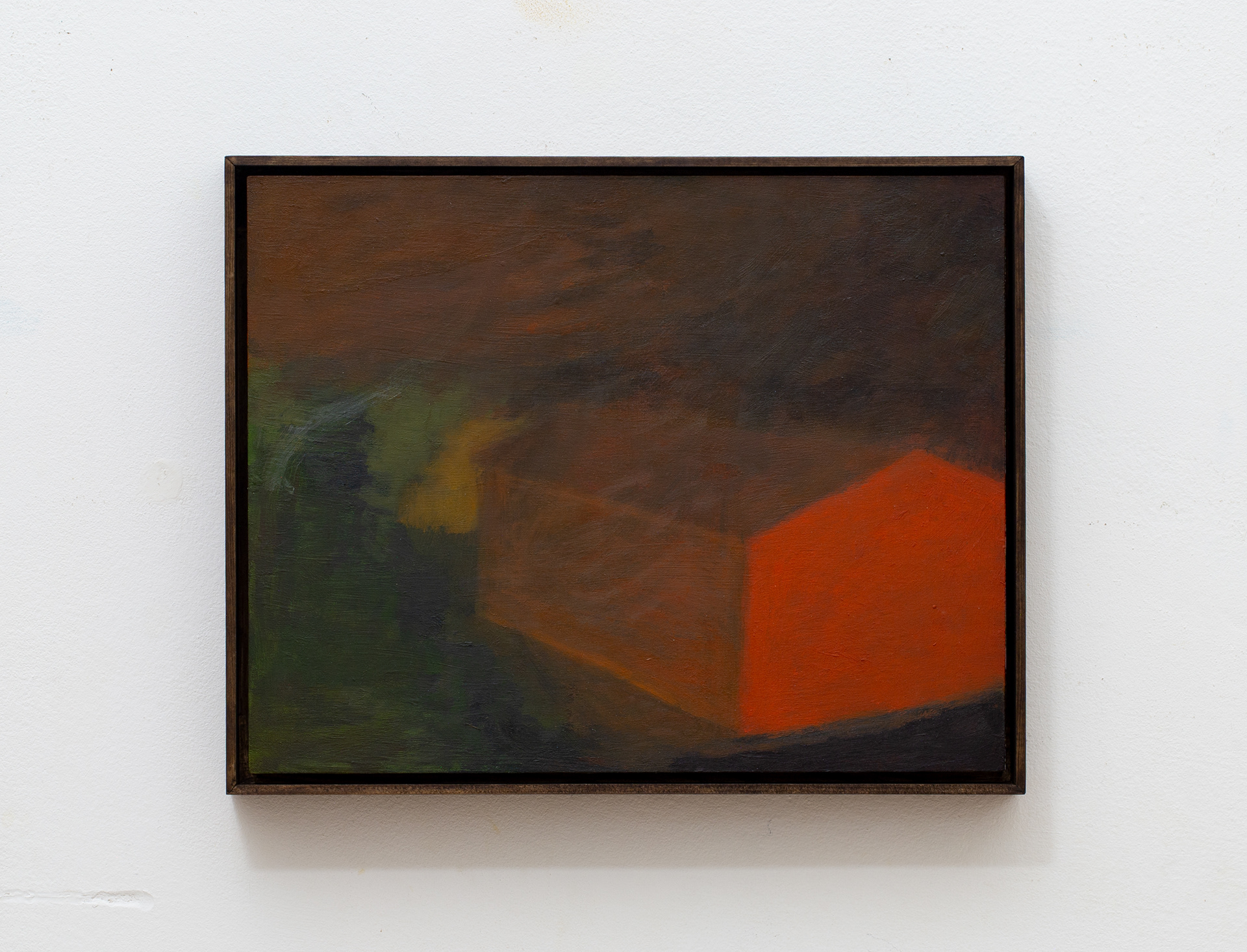 Tenki Hiramatsu, Red House, 2023,  oil on wooden panel, artist frame,  26 x 33 cm 