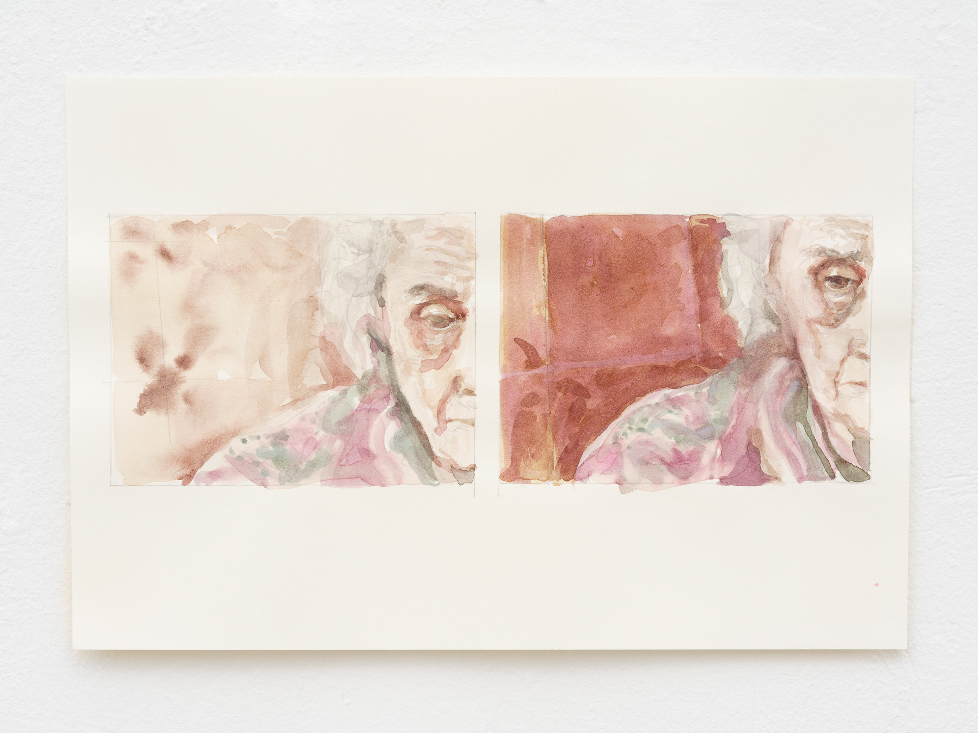 Cécile Lempert, étude pour "Splits and Screens I", 2025, aquarelle sur papier, 21 x 29 cm ©Jana Buch