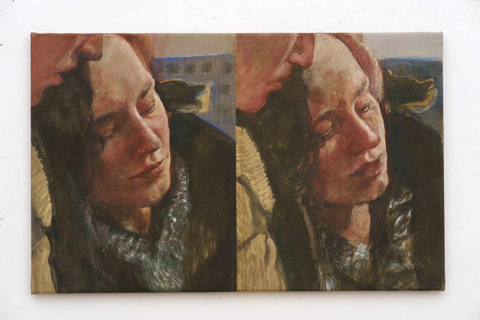 Cécile Lempert,  A tender spot, 2025, distemper on canvas, 50 x 80 cm