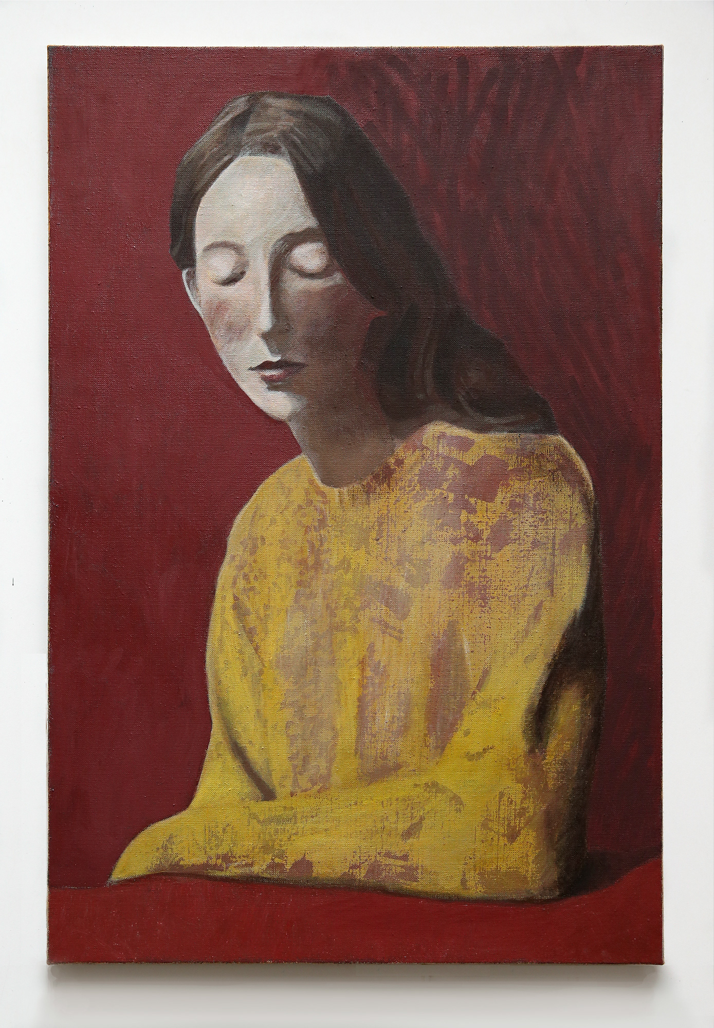 Unknown Figure, 2020, 90 x 60 cm, Colored Gesso and Cera-Colla on Linen © D’après une photo originale de Guoman Liao
