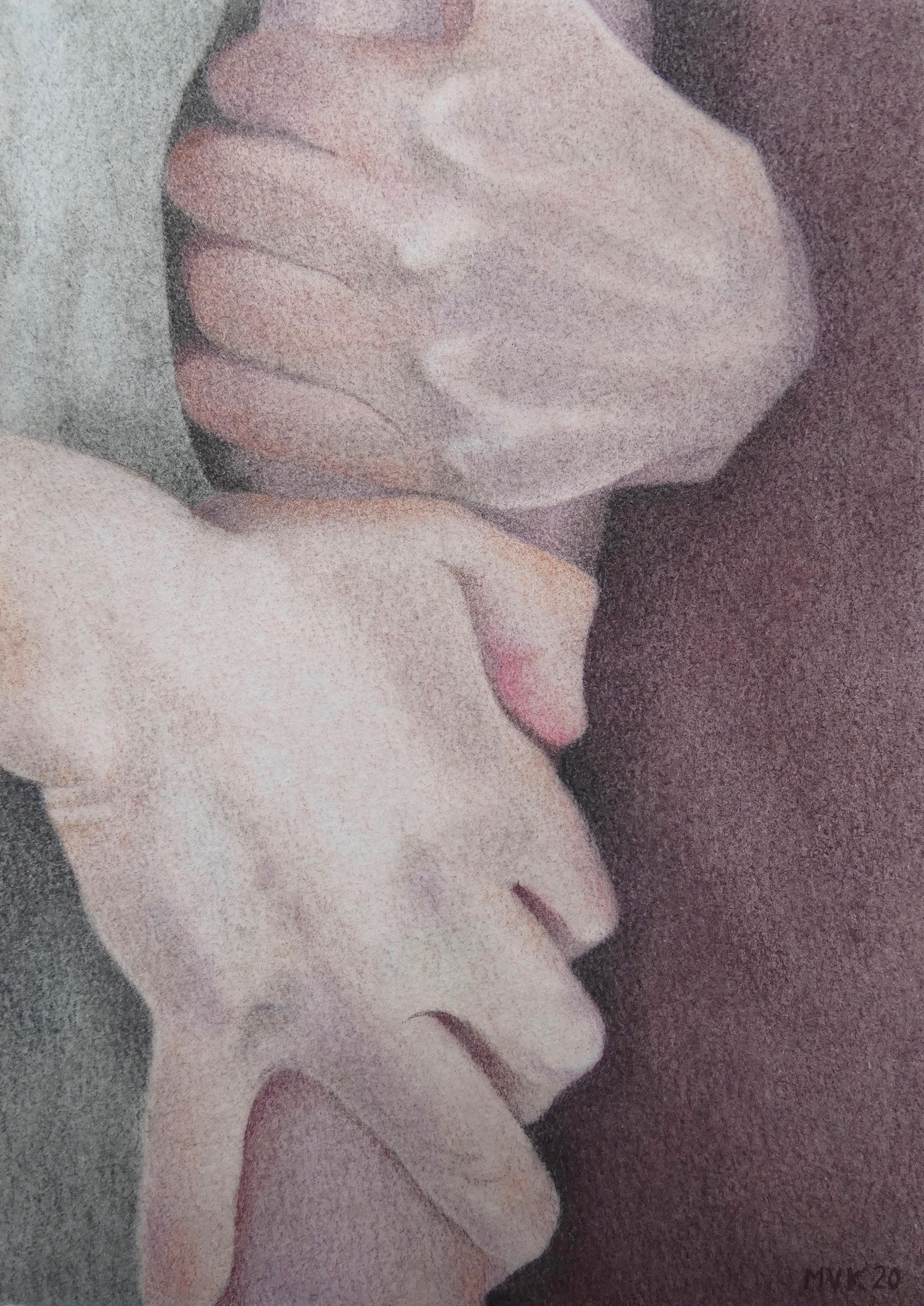 TOGETHER, soft pastel, pastel pencil, charcoal and watercolor on paper, 15x21 cm, 2020.