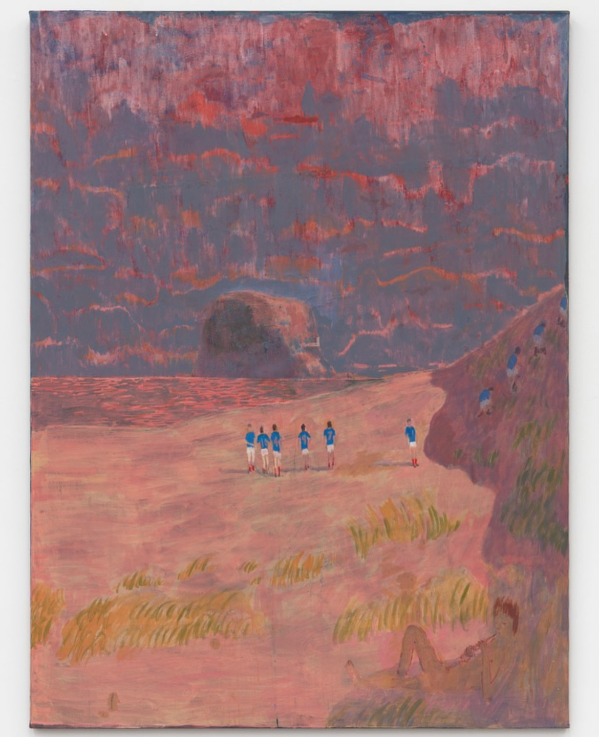 Landscape with Rangers players, rabbit-skin glue on canvas, 2021