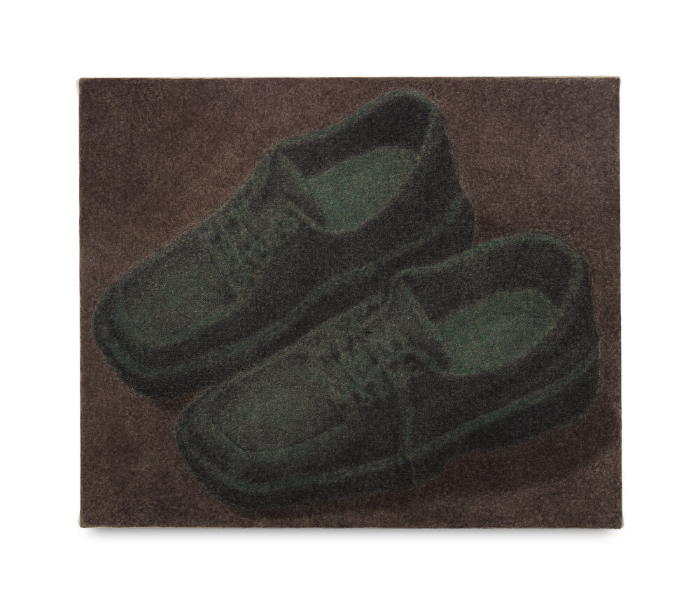 A pair of shoes, at night, 2021 pigment and pastel on crepe 61cm x 51cm