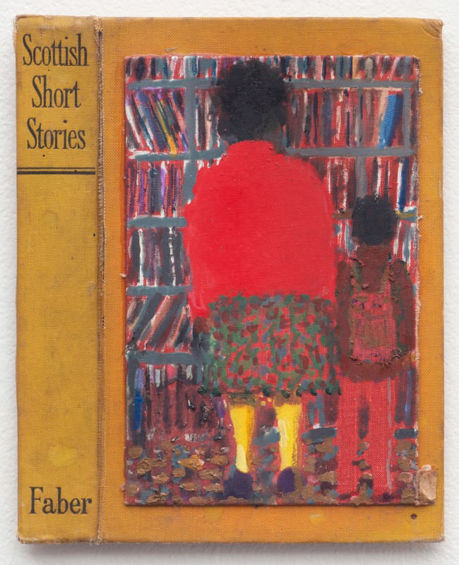 Home schooling, distemper on hardback book cover, 2020