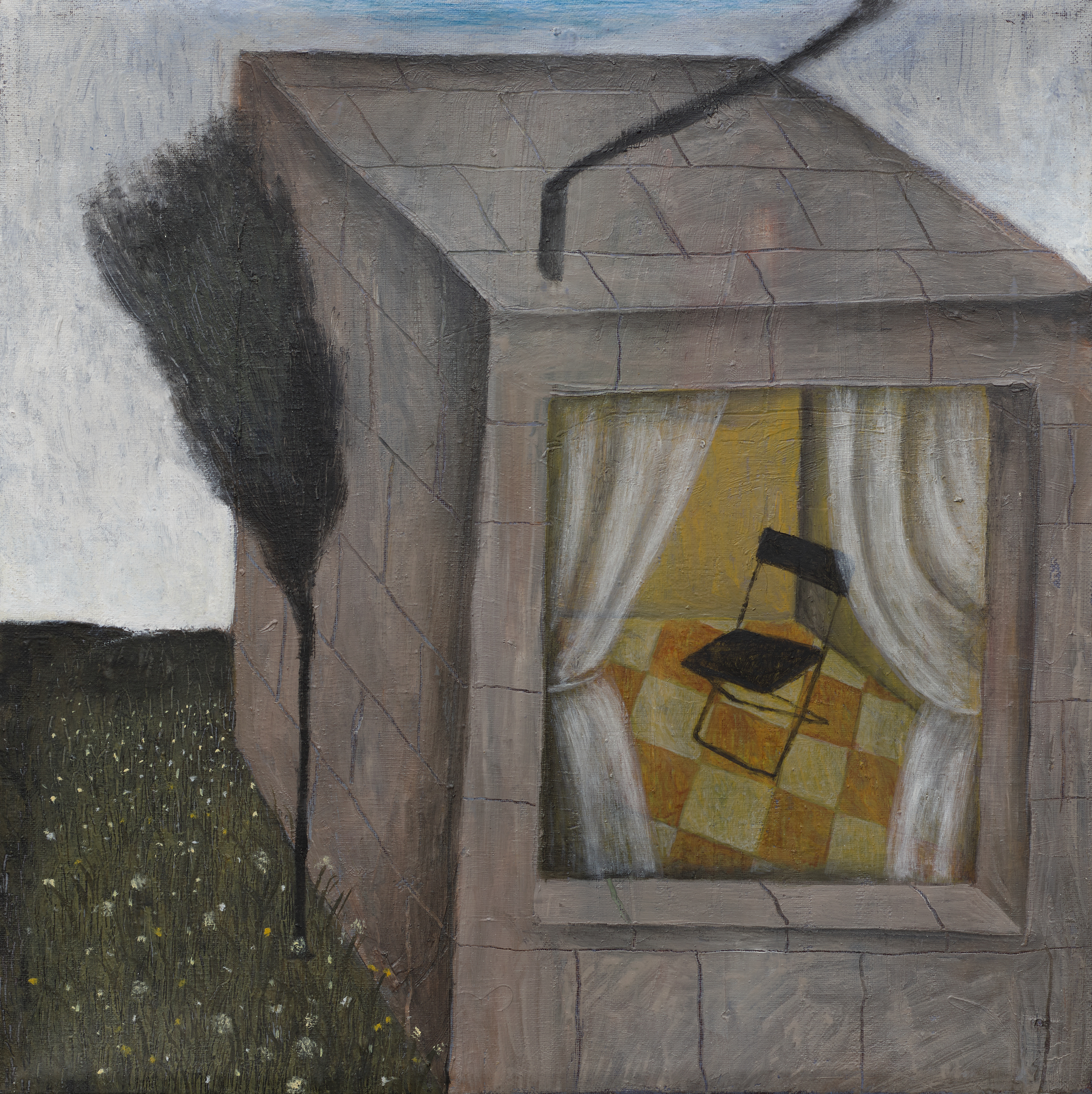 Giulio Noccesi, Seggiolina sola (Alone little chair), 2024, oil on canvas, 25x25 cm