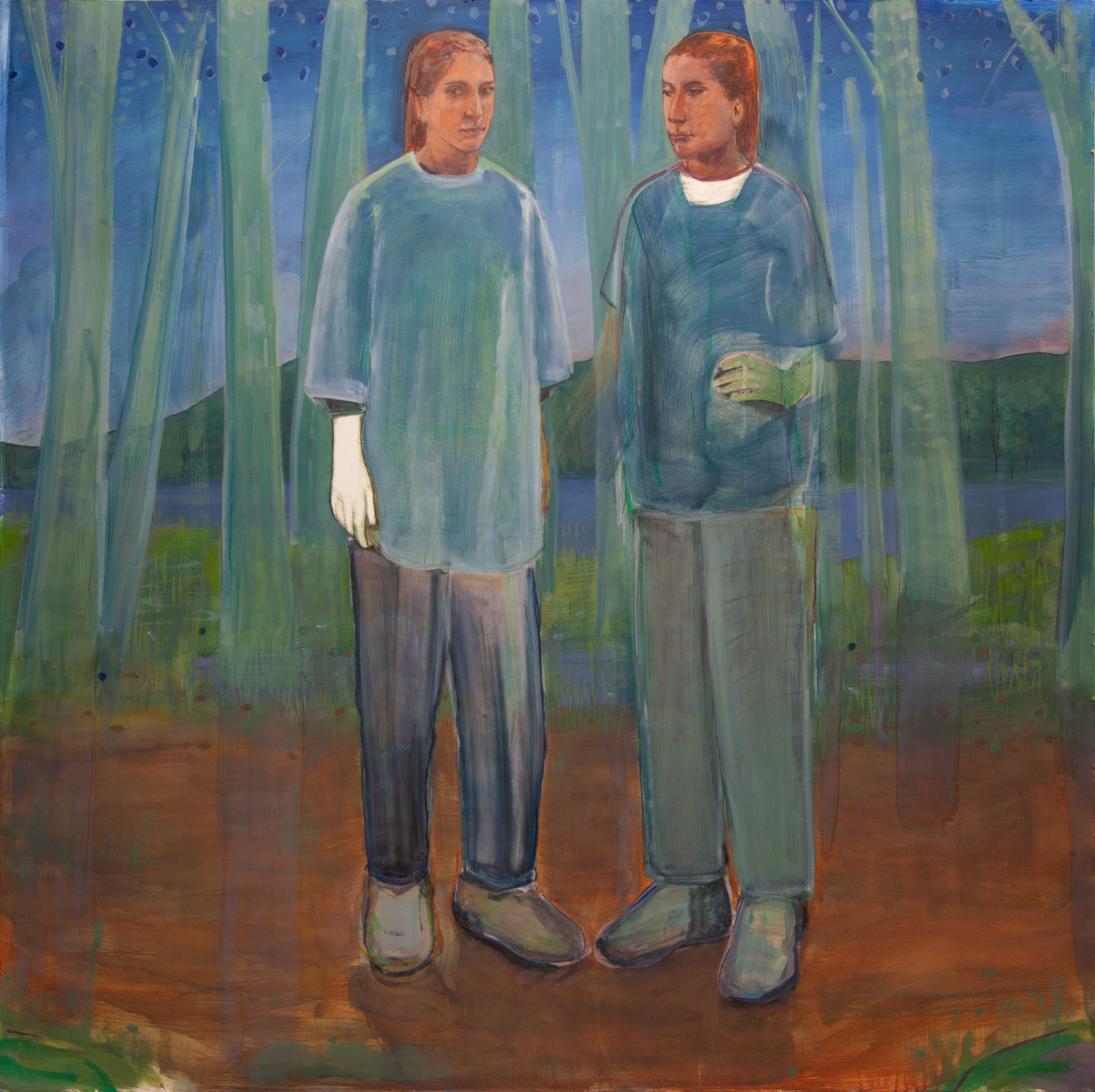 sans-titre, les doigts de craie, 2022, huile et fusain sur toile, 150 x 150