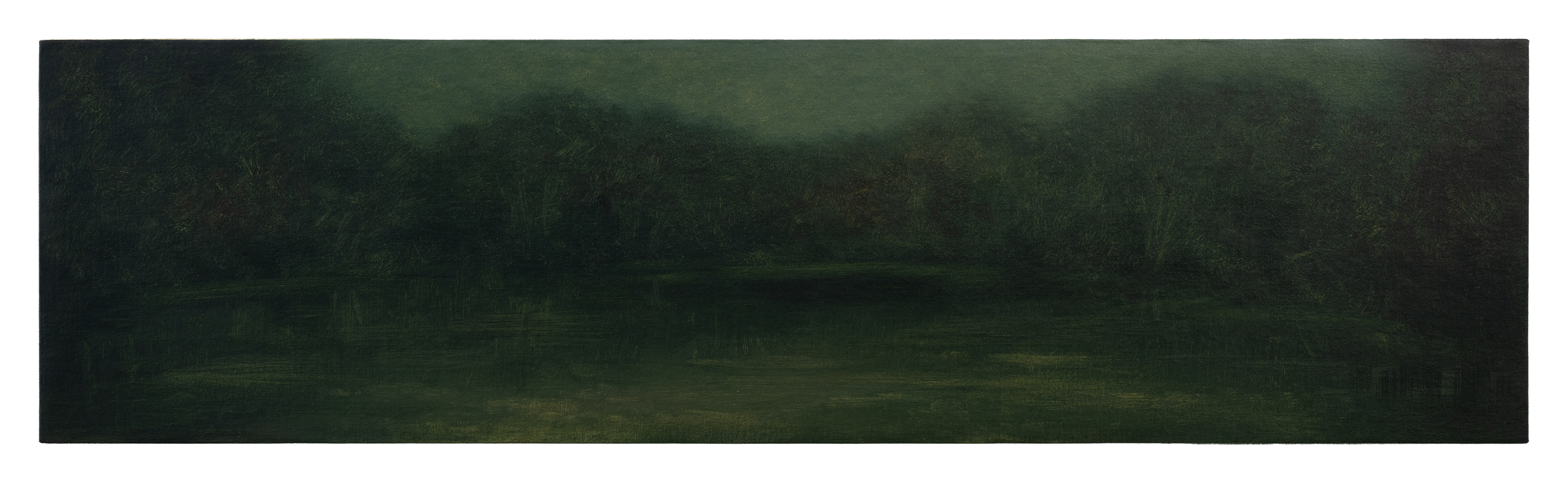 Jörg Kratz,  low water, 2025, oil on canvas mounted on wood, 18 x 66 cm 