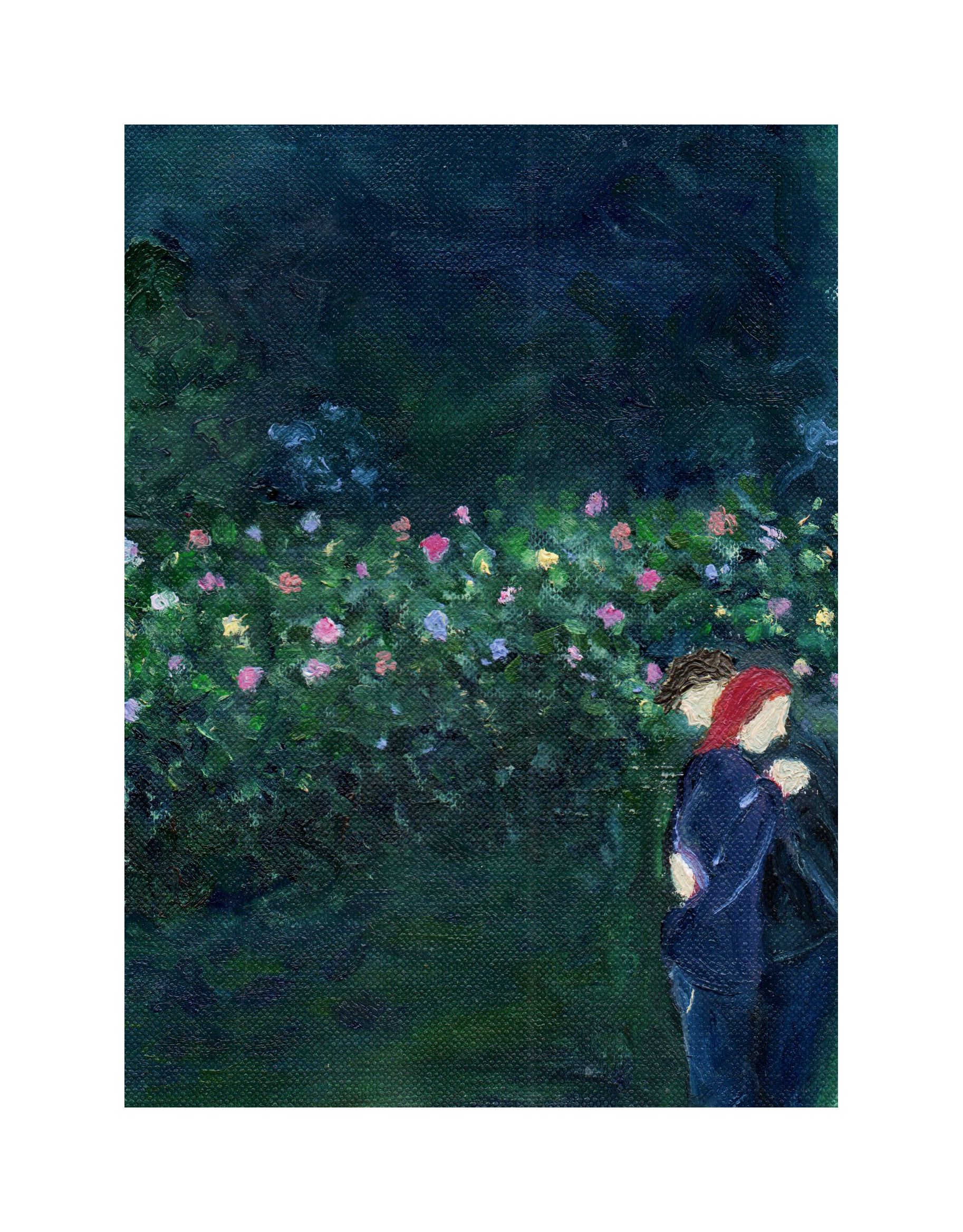Timju Jeannet, Dance in a rose garden, peinture sur papier