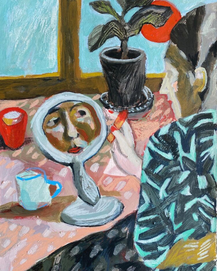 Putting on a Face I, 2020, 35.5cm x 25.5cm, Pigment, pencil and crayon on Canaletto paper