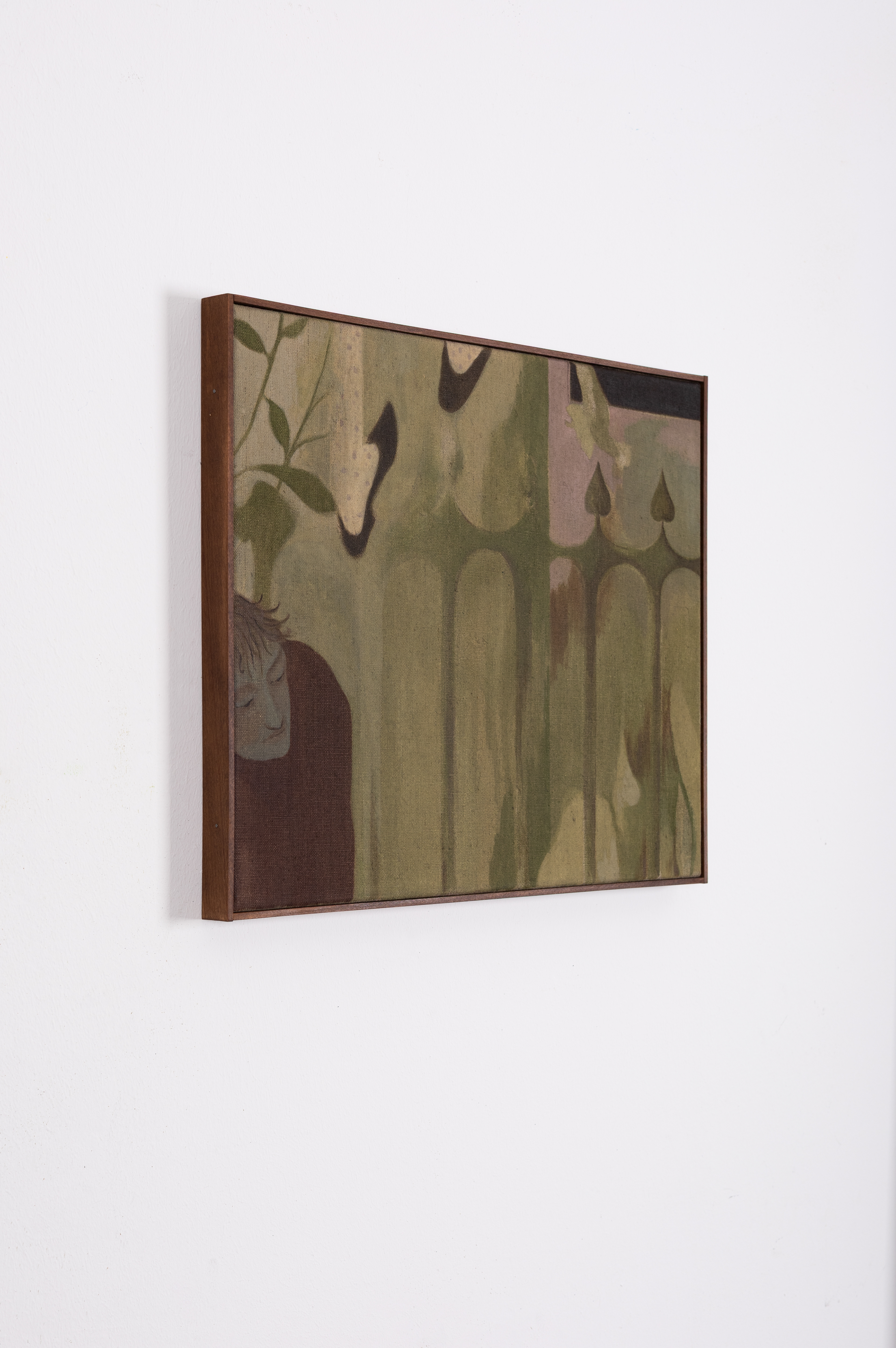 Ole Goldt, Zaungast, 2026, huile sur toile de lin, cadre de l’artiste, 50 x 42 cm