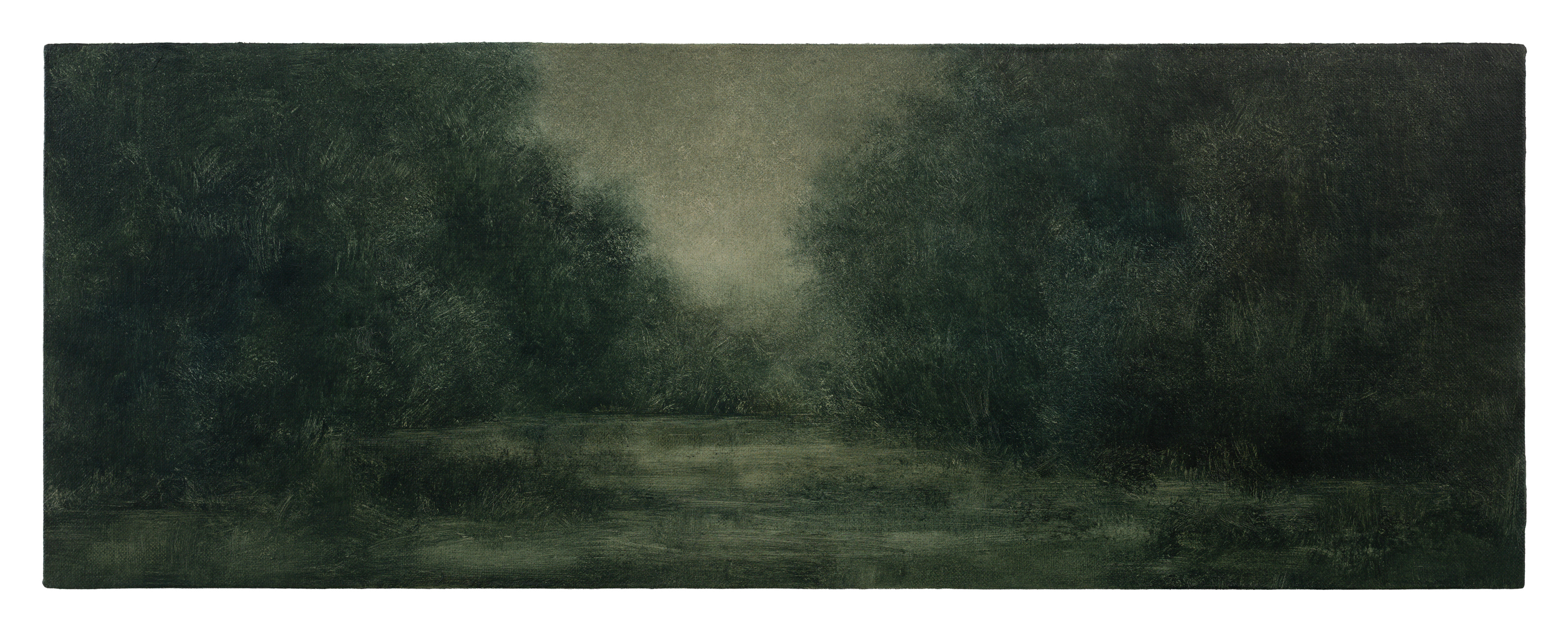 Jörg Kratz, crickets and mosquitoes, 2025, oil on canvas mounted on wood, 13 × 35 cm
