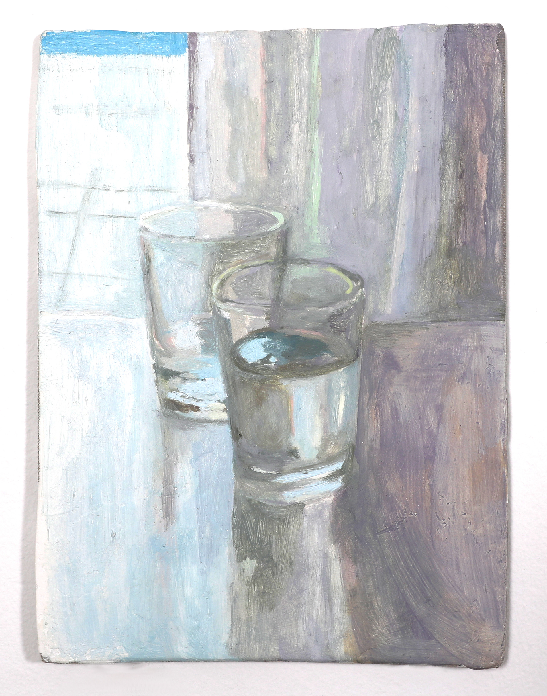 Verres d'eau, 2023, huile sur carton, 24,5 x 18 cM