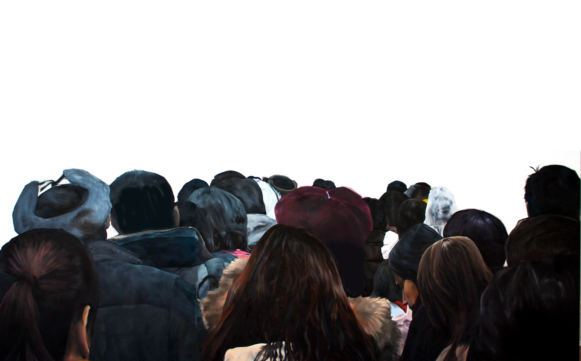 Waiting Line, 2016, huile et acrylique sur toile, 190 x 327 cm