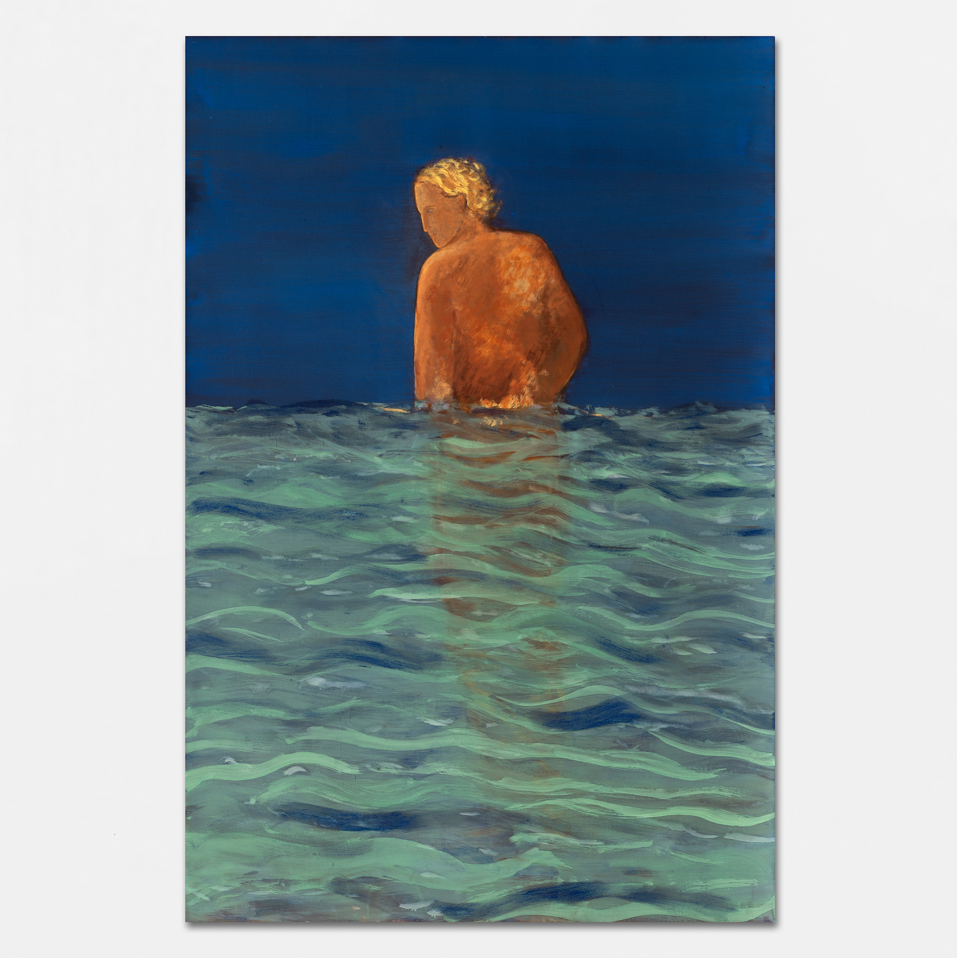 Christine Safa, Nathan (Le Sporting, bleu azurite), 2025, oil on canvas, 195x130 cm