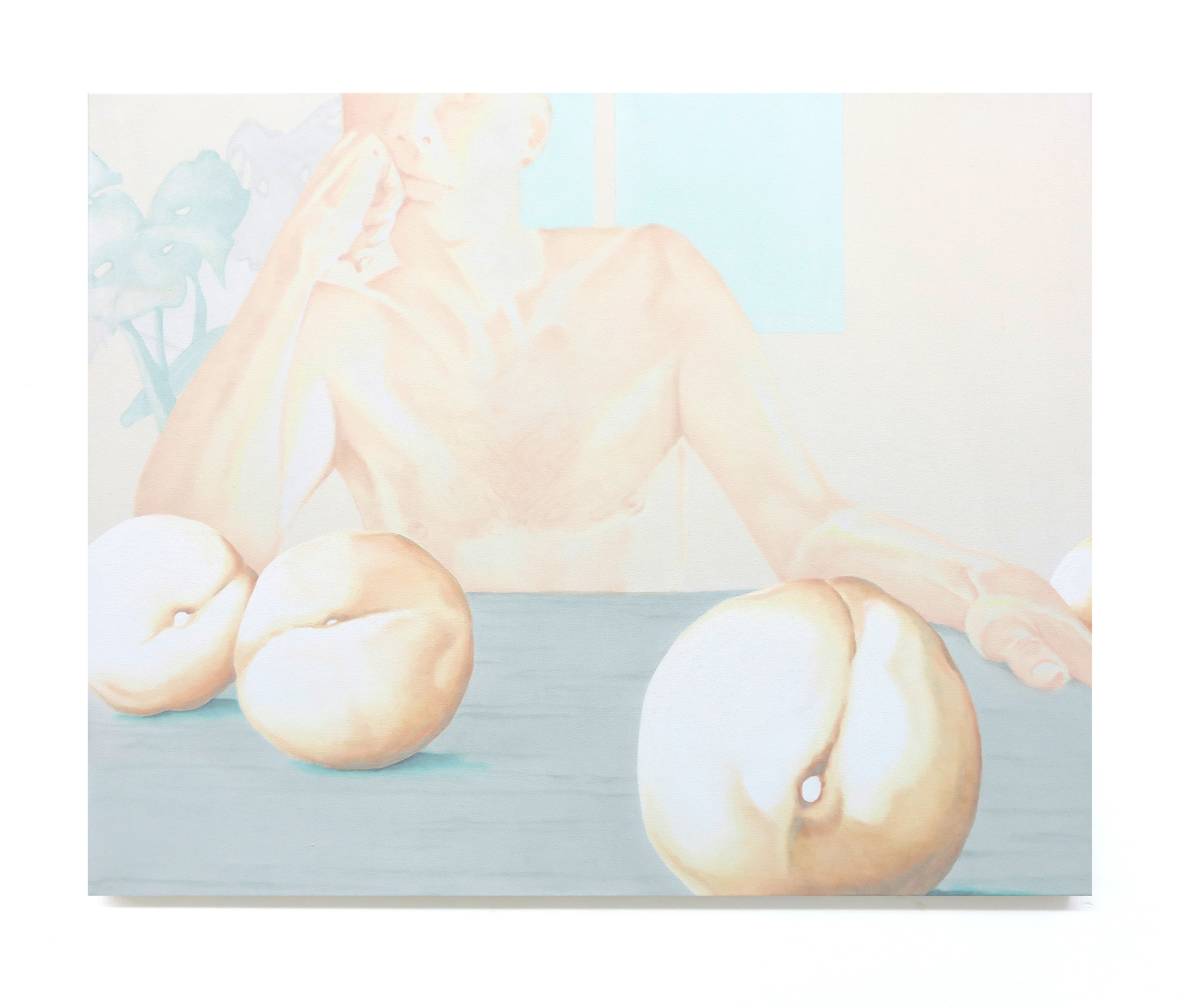 Peach Breakfast (2019), 80 x 100 cm, oil and acrylic on canvas