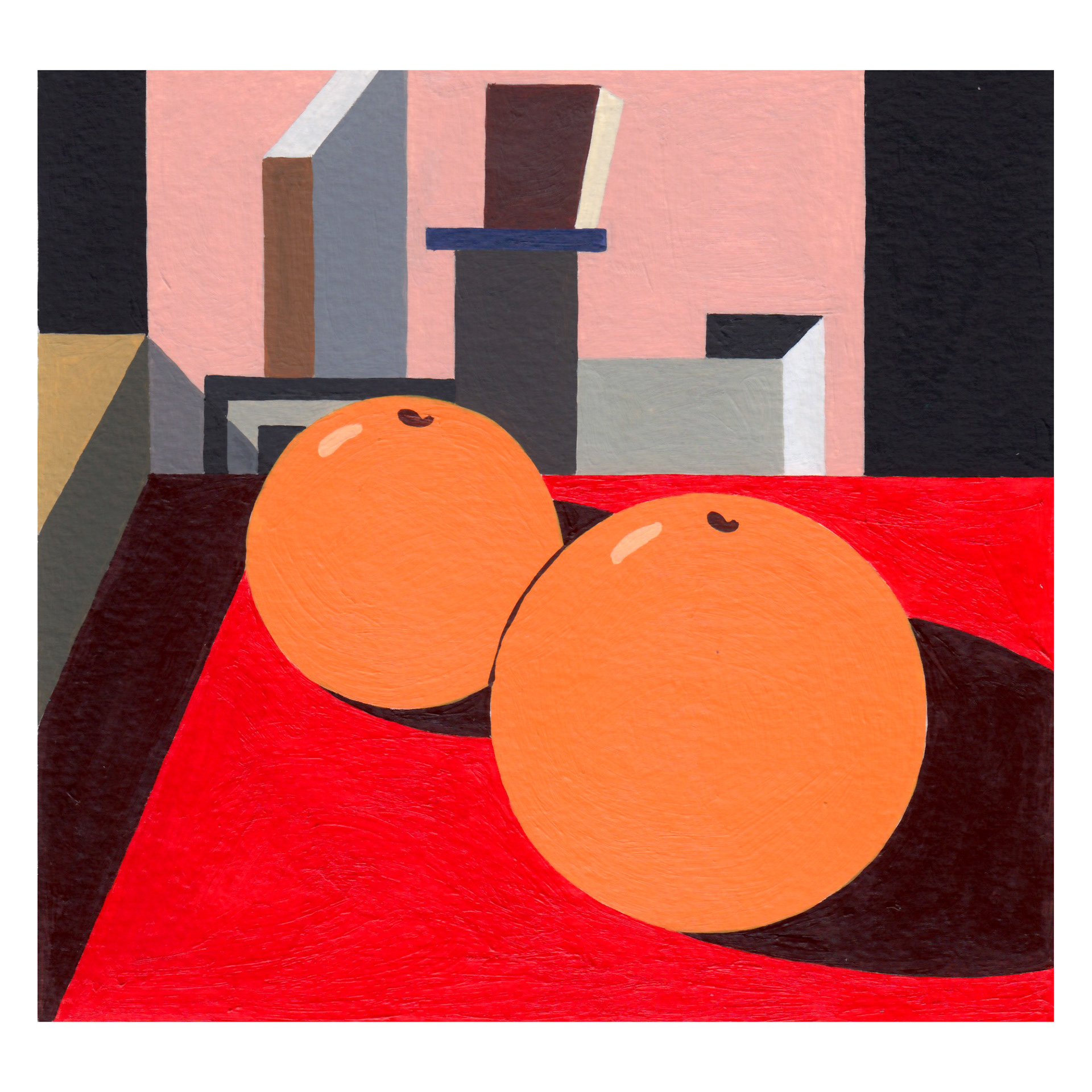 Still life at the studio: oranges & Nathalie du Pasquier, 15x15cm, acrylic on paper