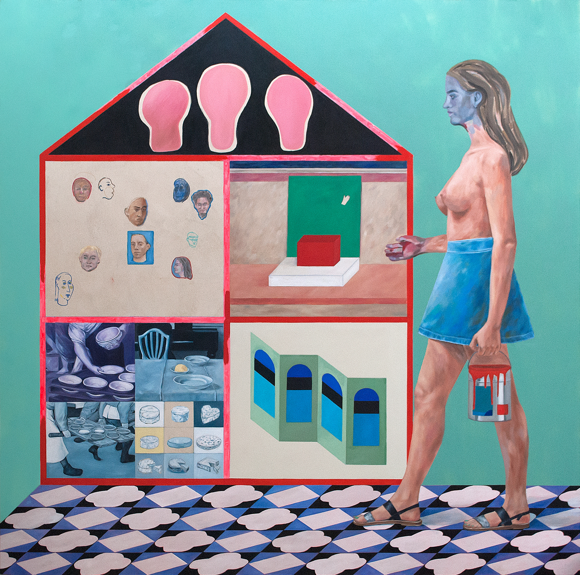 La Vie Mode d’Emploi, 2018, Huile et acrylique en spray sur toile, 200 x 200 cm