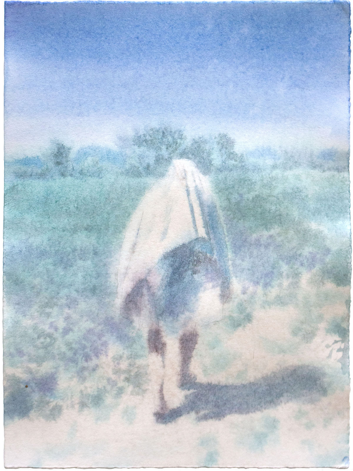 Le Marcheur (Bleu nuit), 2020, 17x23cm, aquarelle sur papier