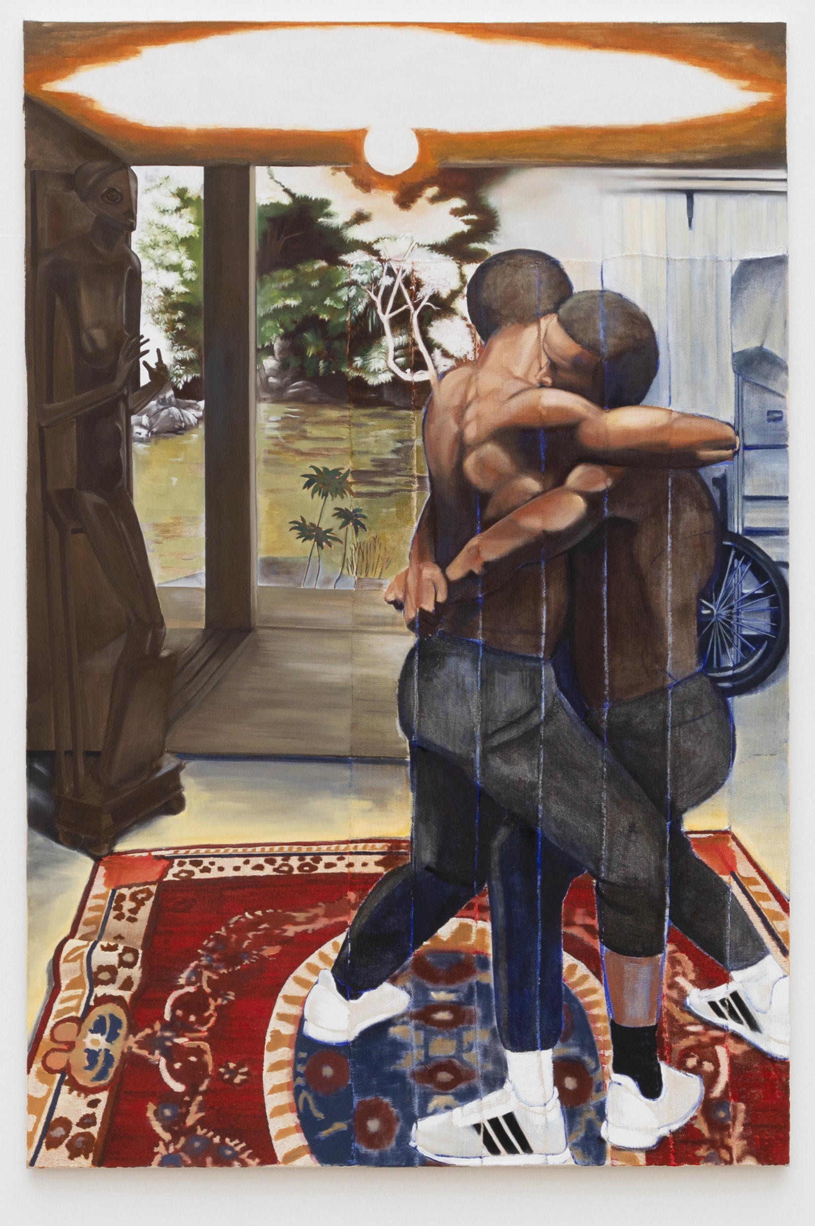 Le combat invisible, 2020, détrempe et huile sur toile, 195x130 cm
