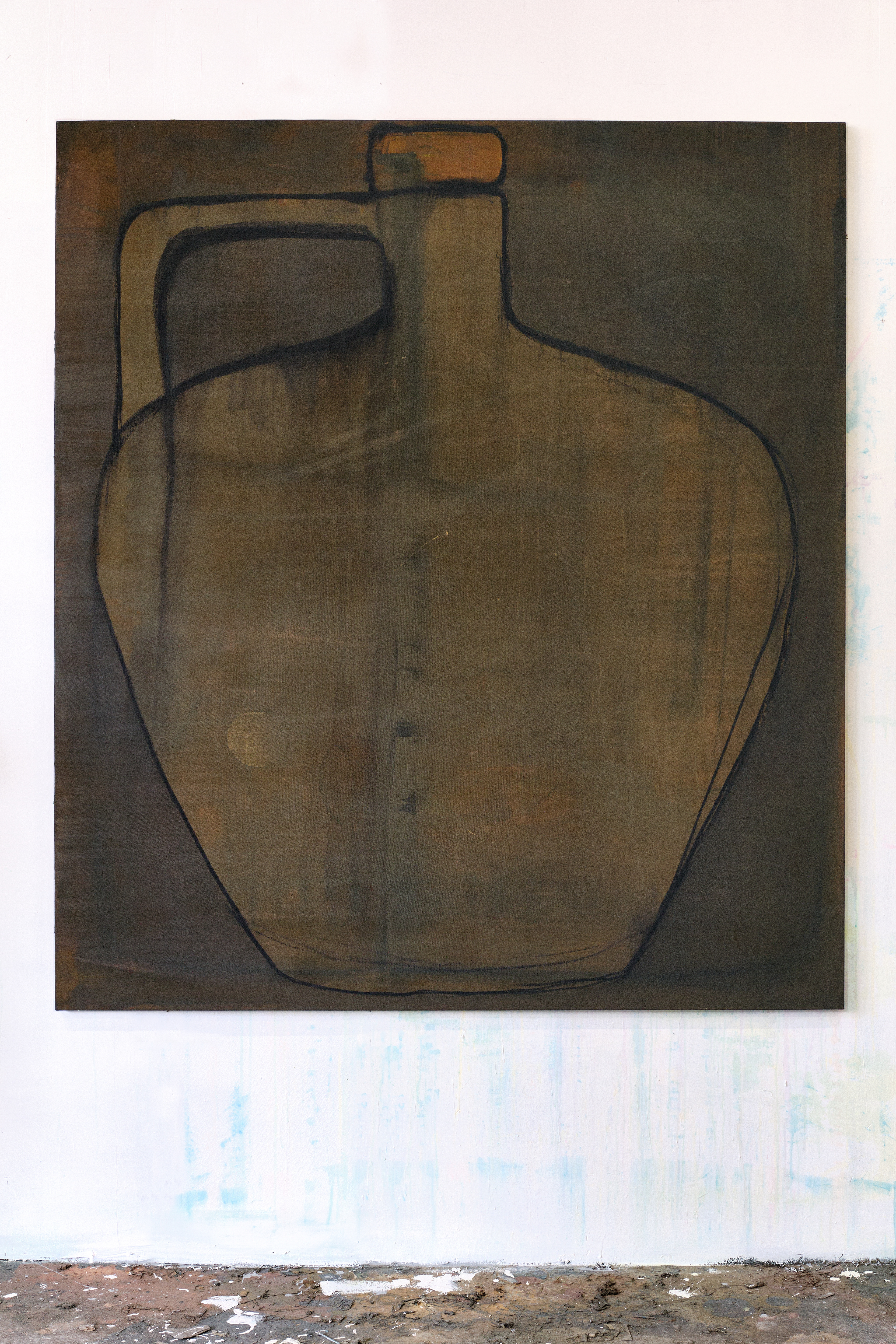 Maxime Testu, La Jarre, 2024, acrylique, pigments, fusain, 160x180 cm. Ph. Luc Bertrand