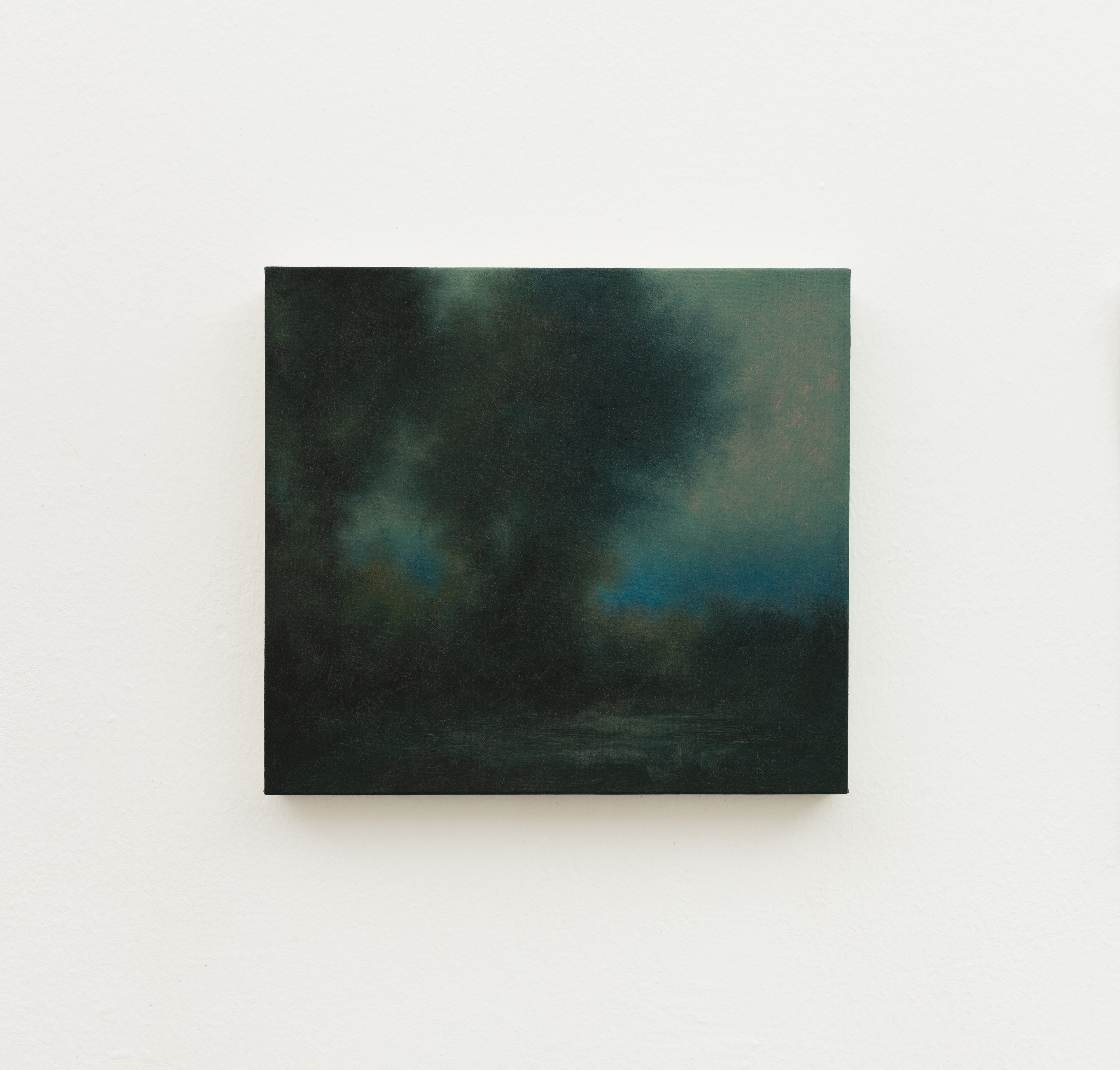 JÖRG KRATZ, in the riverbreeze a cluster of willowtrees, 2026, Oil on canvas mounted on wood, 18 x 20 cm