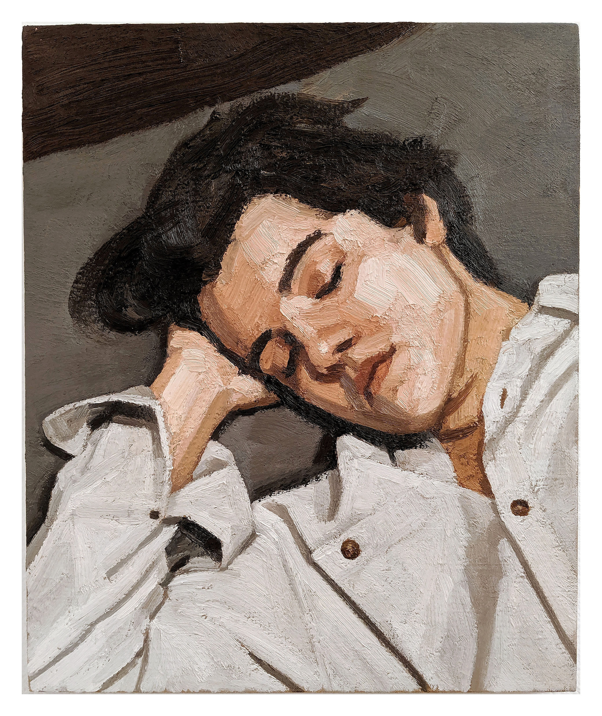 Sophia chemise blanche, 2019, huile sur toile, 46x48cm