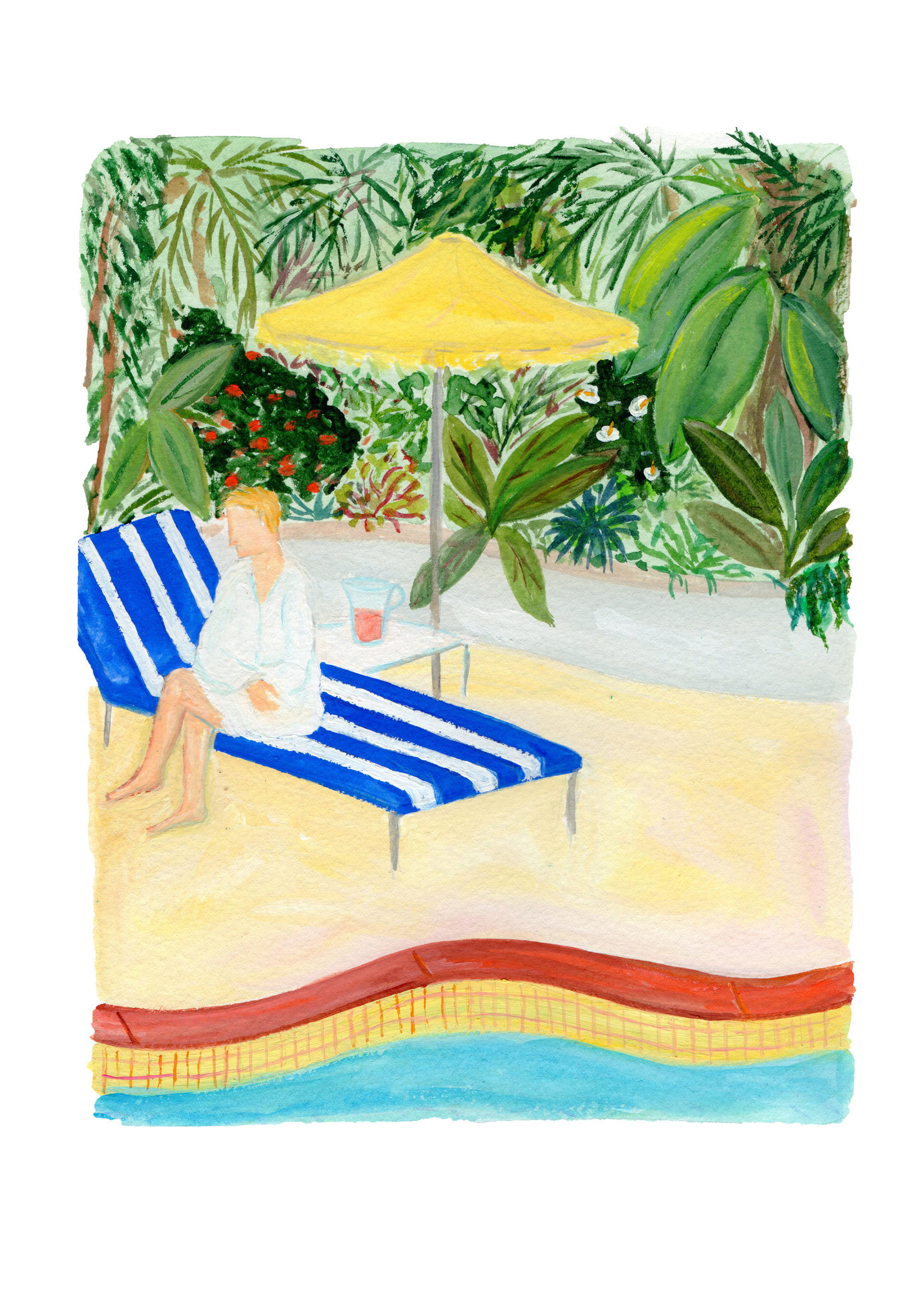 Au Bord de la Piscine, gouache sur papier, 18x26 cm Paris, 2020 partie de l’exposition «Stanza», L’atelier à Lausanne, 2020