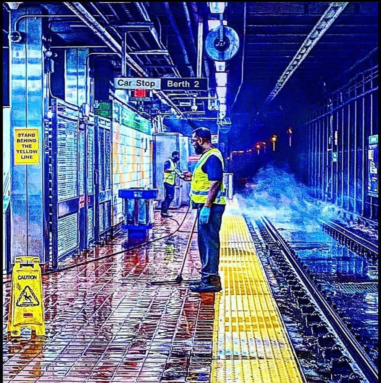 Cleaning the subway.