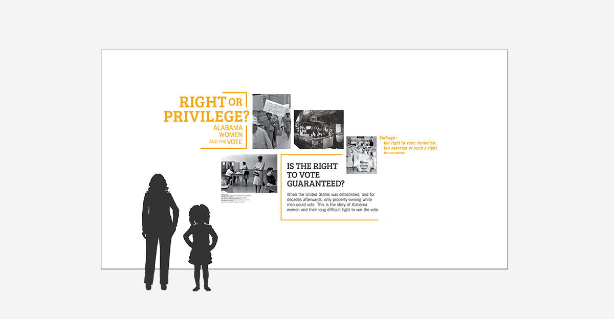 Mock up of the exhibition’s title wall with logo and various photos.