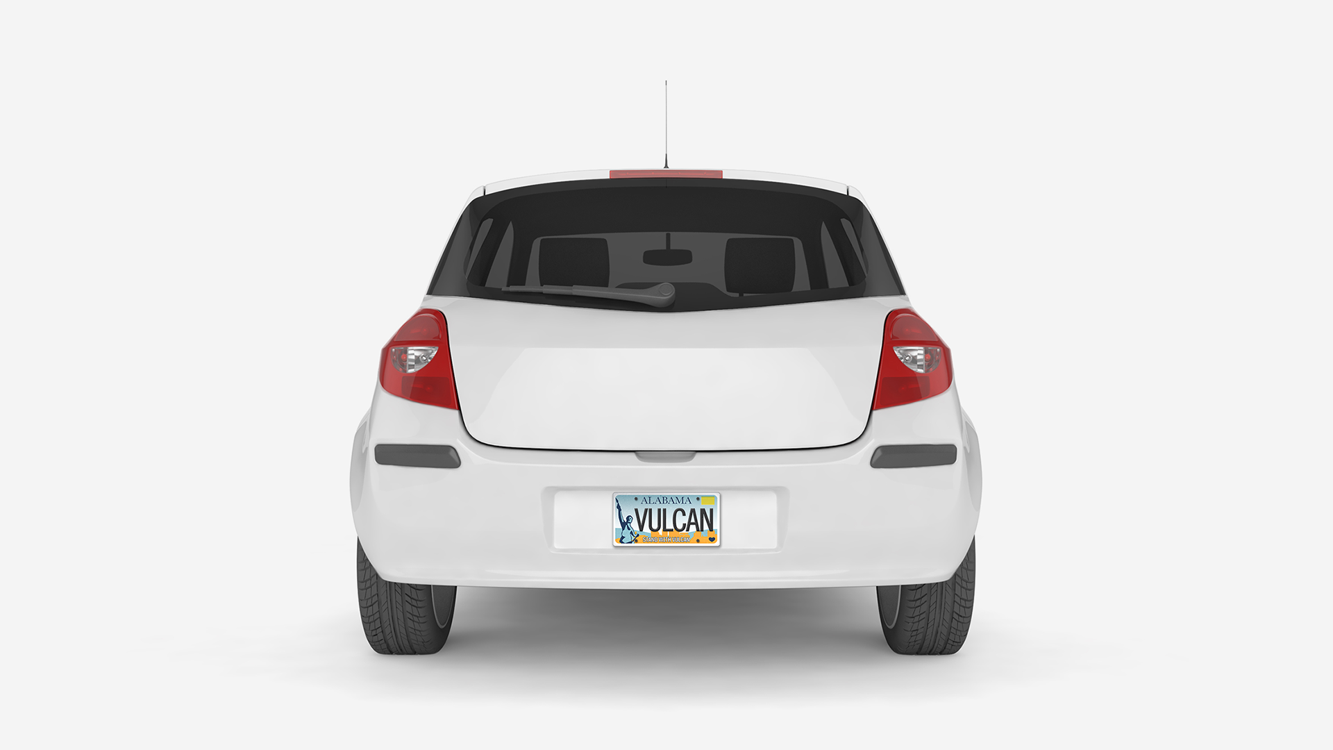 Mockup of custom license plate on a white sedan.