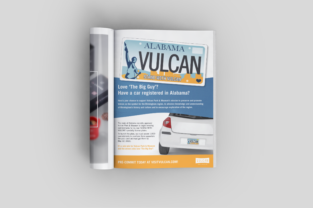 Print ad displaying the custom plate and ways to order.