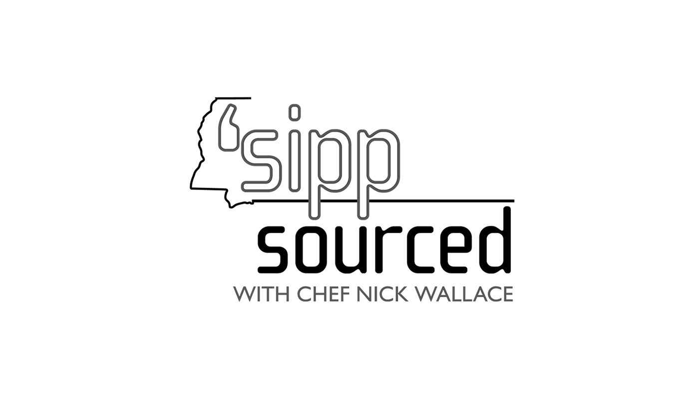The words, ‘Sipp Sources with Chef Nick Wallace, beside the outline of the western side of the state of Mississippi.