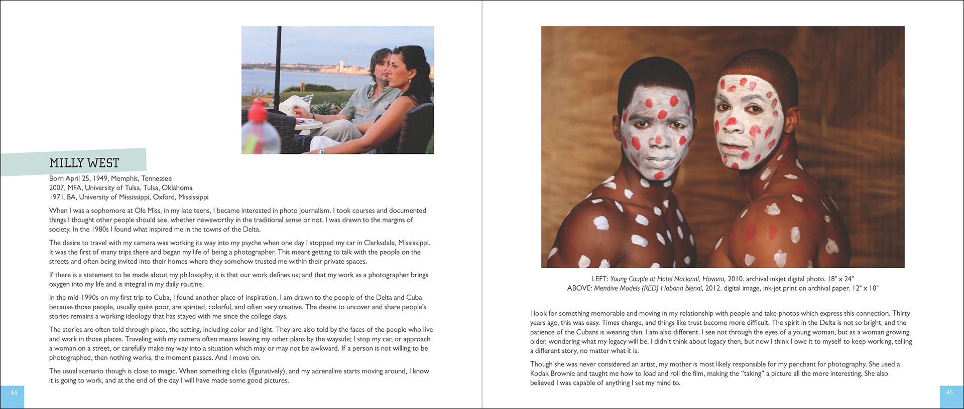 Spread of the catalogue displaying two photographs and artist statement.