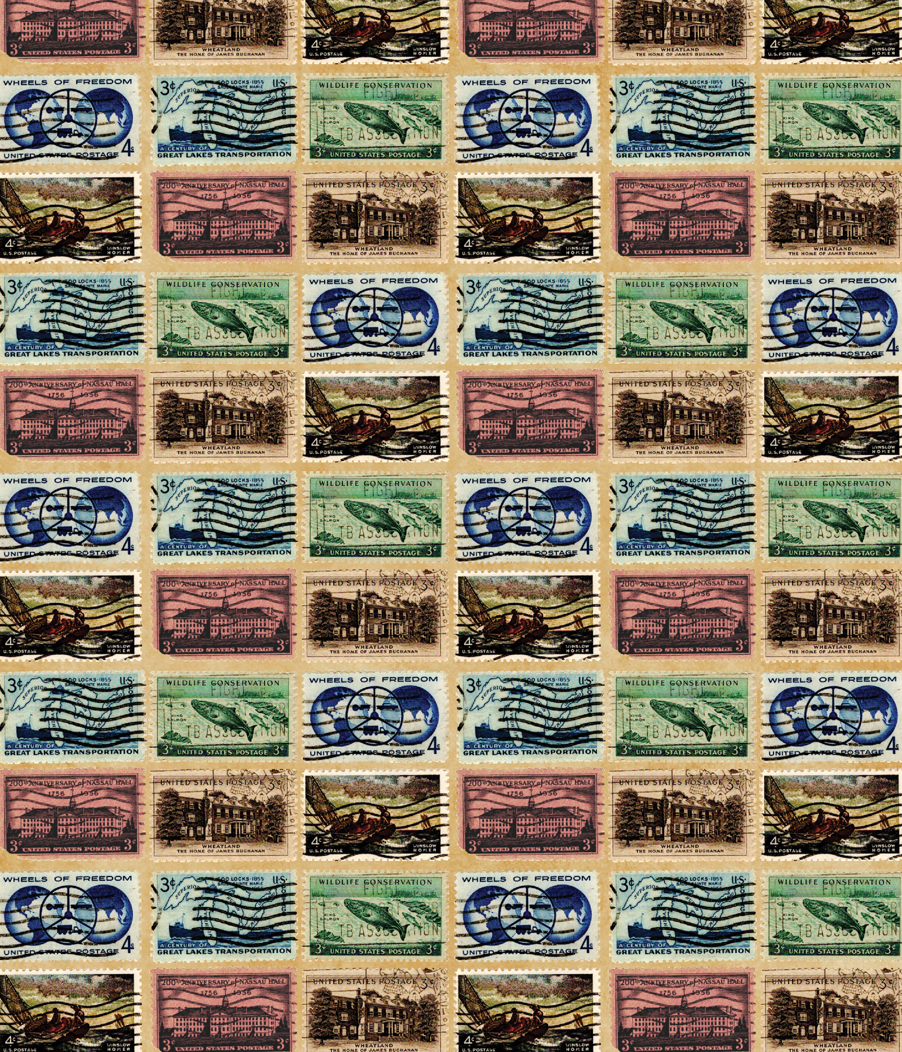 BODY LINING PRINT CREATED FROM VINTAGE STAMPS