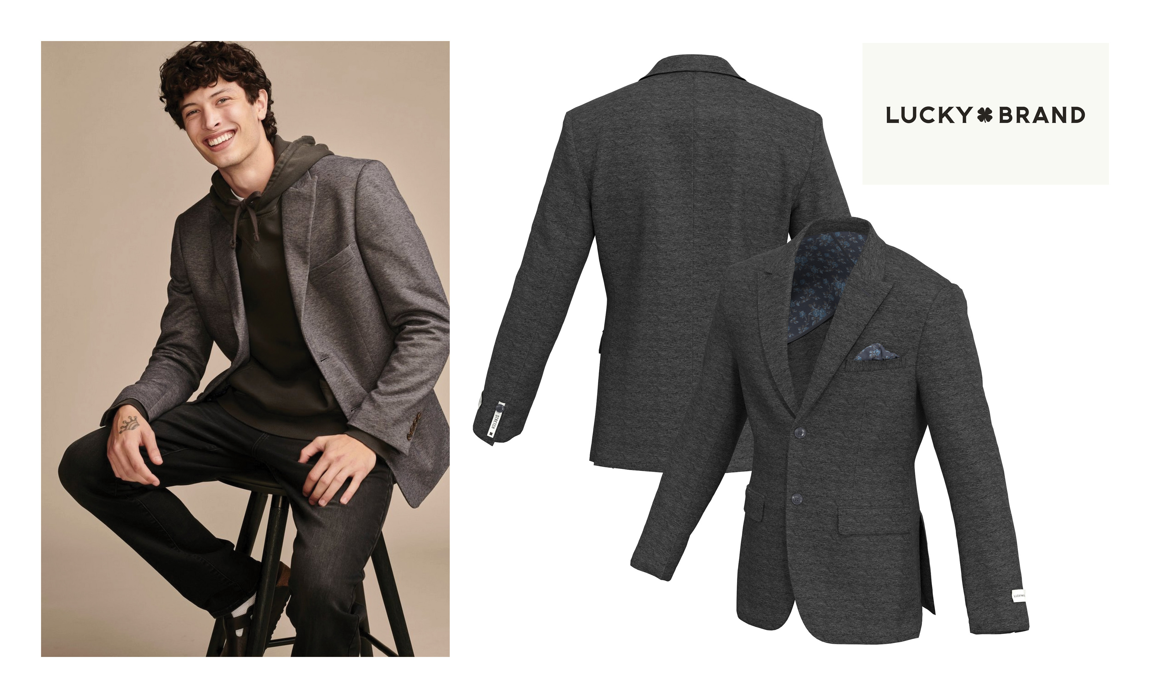 LUCKY BRAND ONLINE: Knit Blazer, Half Lined, Peak Lapel