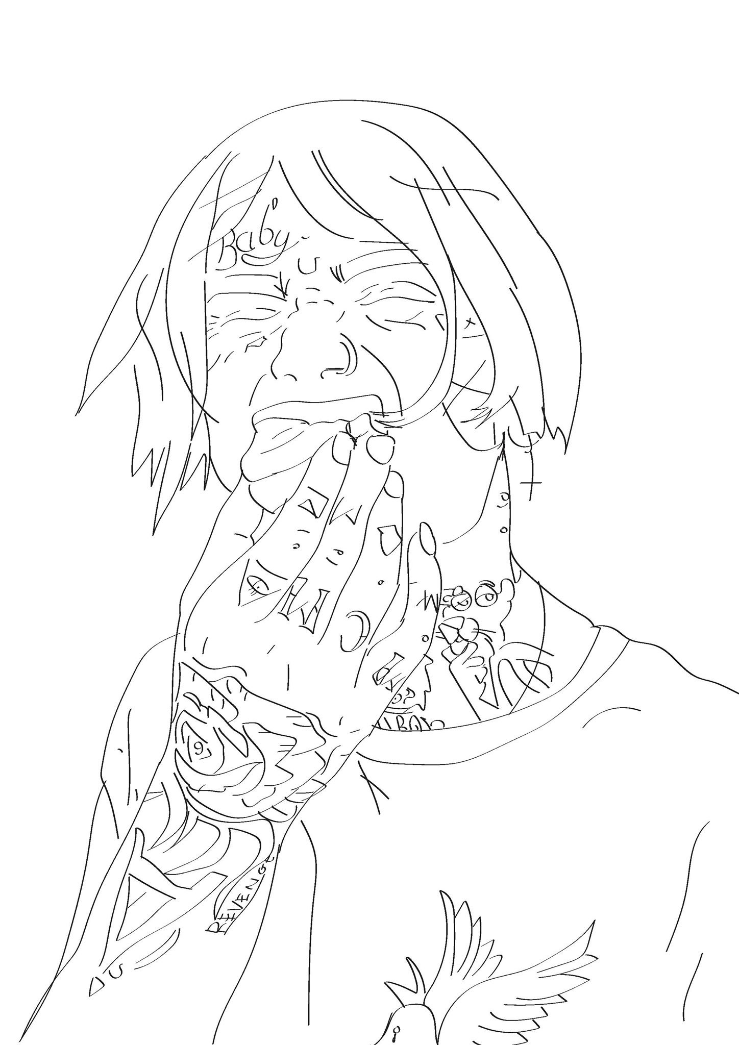 Lil Peep. Before I got confident with colour I mainly focused on line drawings, this was the first one where I managed to get his eyes right. 